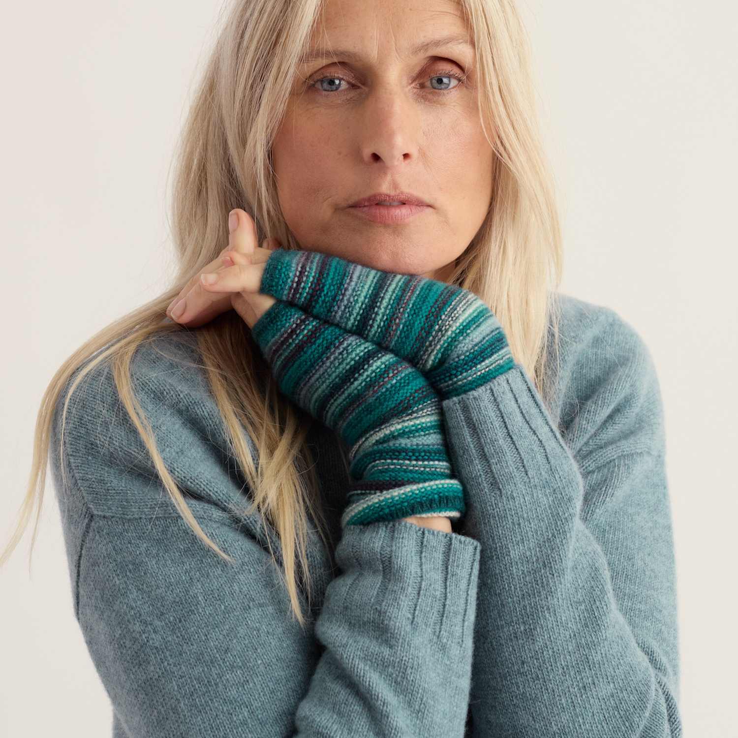 Seasalt Cornwall Women's Wool Rich Fingerless Mittens - Blue Mix - Available at M&S