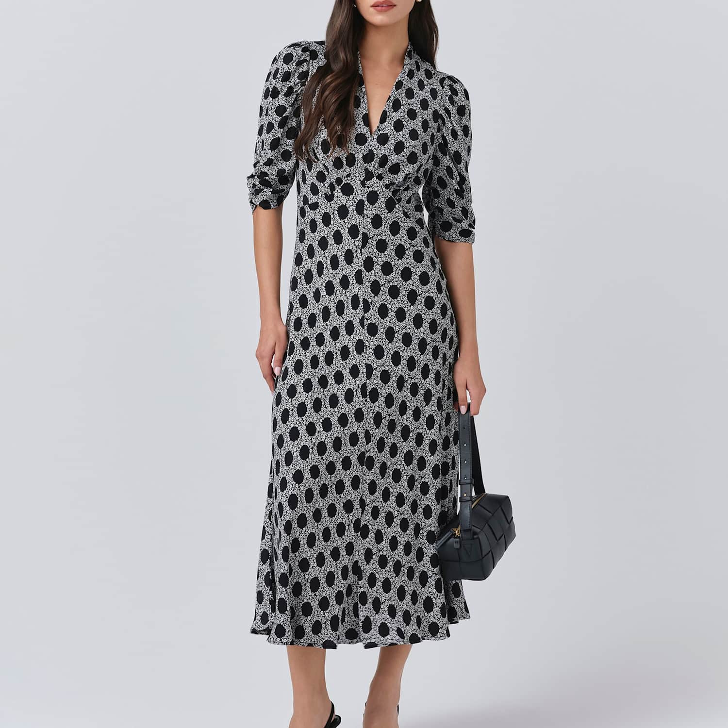 Ghost Women's Crepe Floral V-Neck Midi Tea Dress - 10 - Black Mix - Available at M&S
