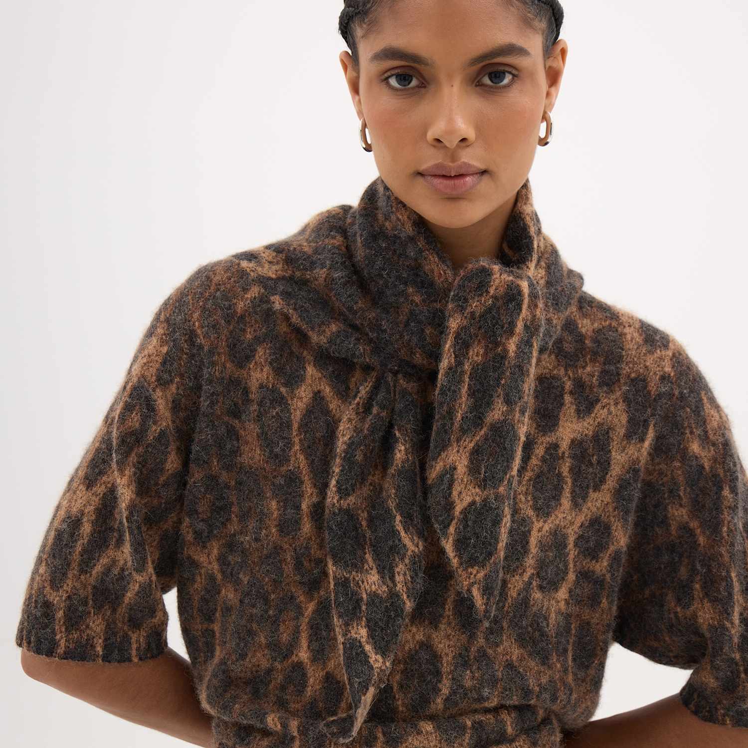 Hush Women's Leopard Wool Blend Triangle Scarf - Brown Mix - Available at M&S