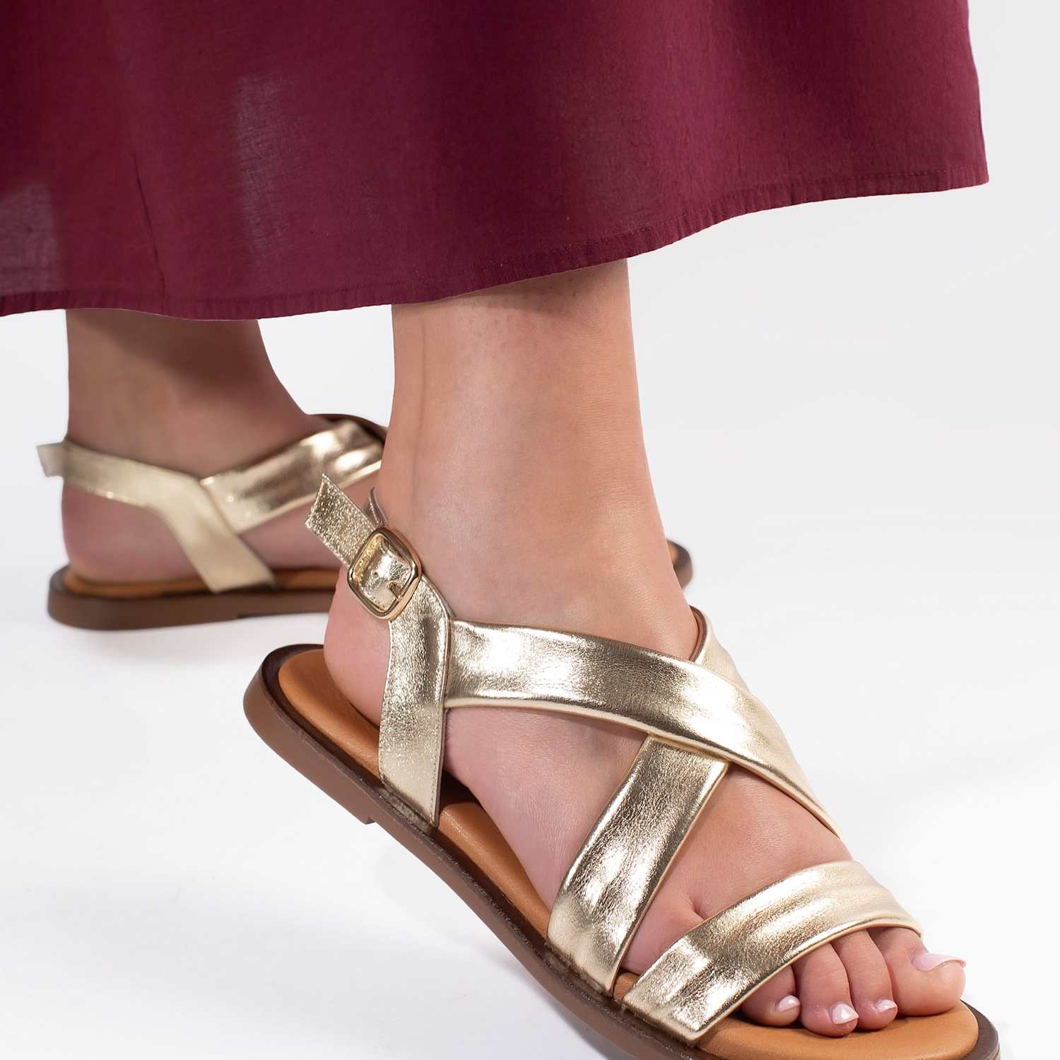 Jones Bootmaker Women's Wide Fit Leather Metallic Flat Sandals - 6 - Gold - Available at M&S