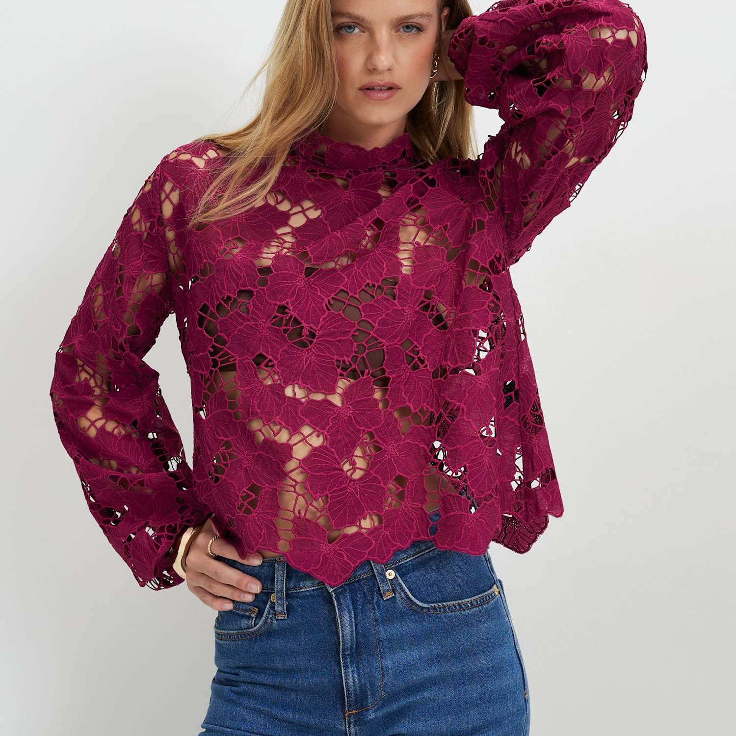 River Island Women's High Neck Blouse - 16 - Burgundy - Available at M&S
