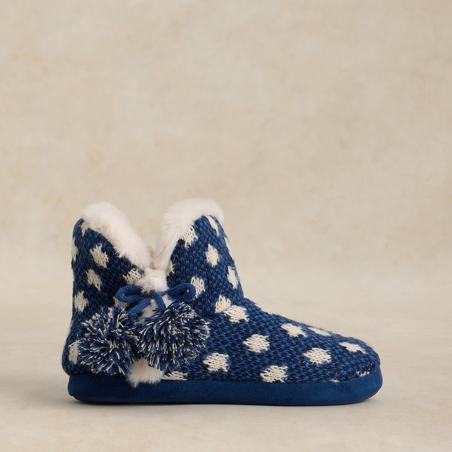 White Stuff Women's Spot Knitted Slipper Boots - 1 - Navy Mix - Available at M&S