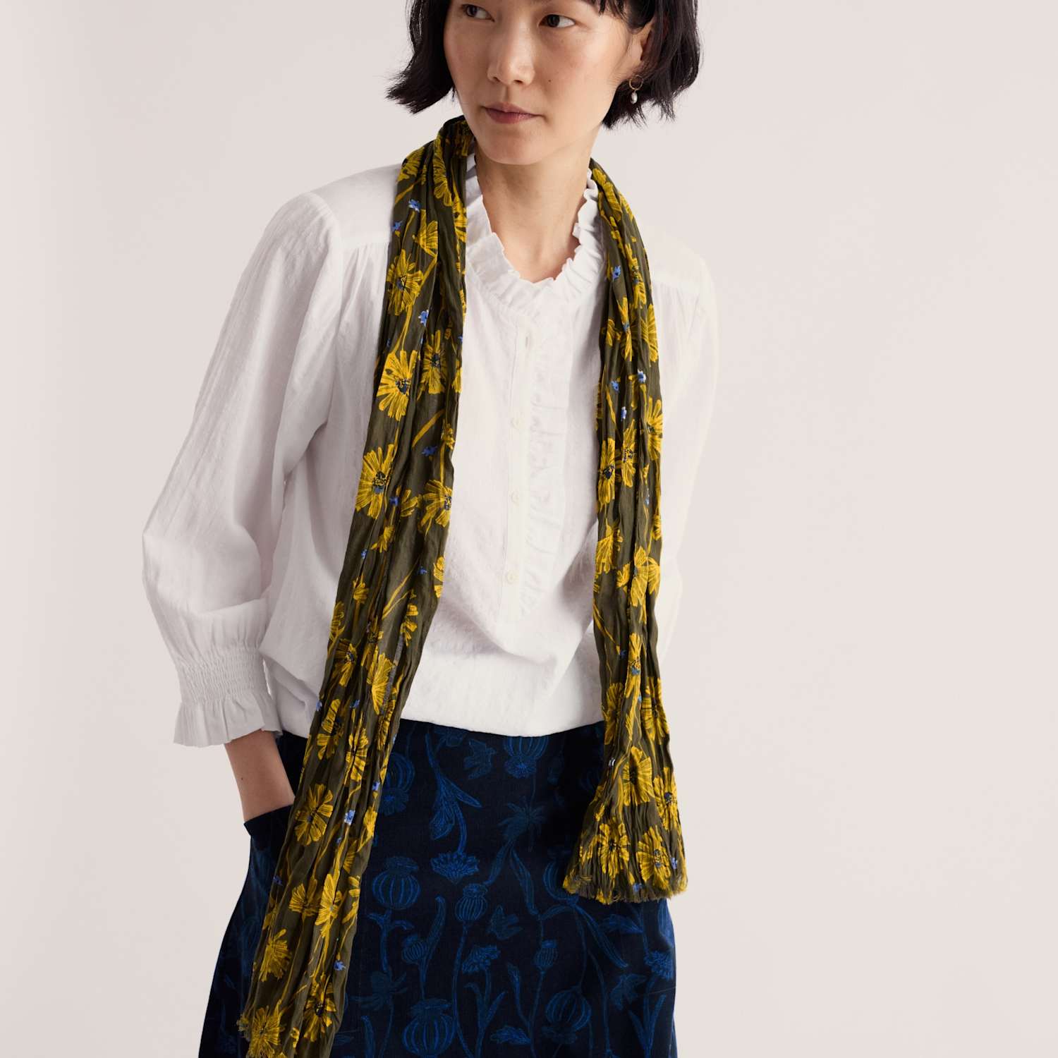 Seasalt Cornwall Women's Pure Cotton Floral Scarf - Yellow Mix - Available at M&S