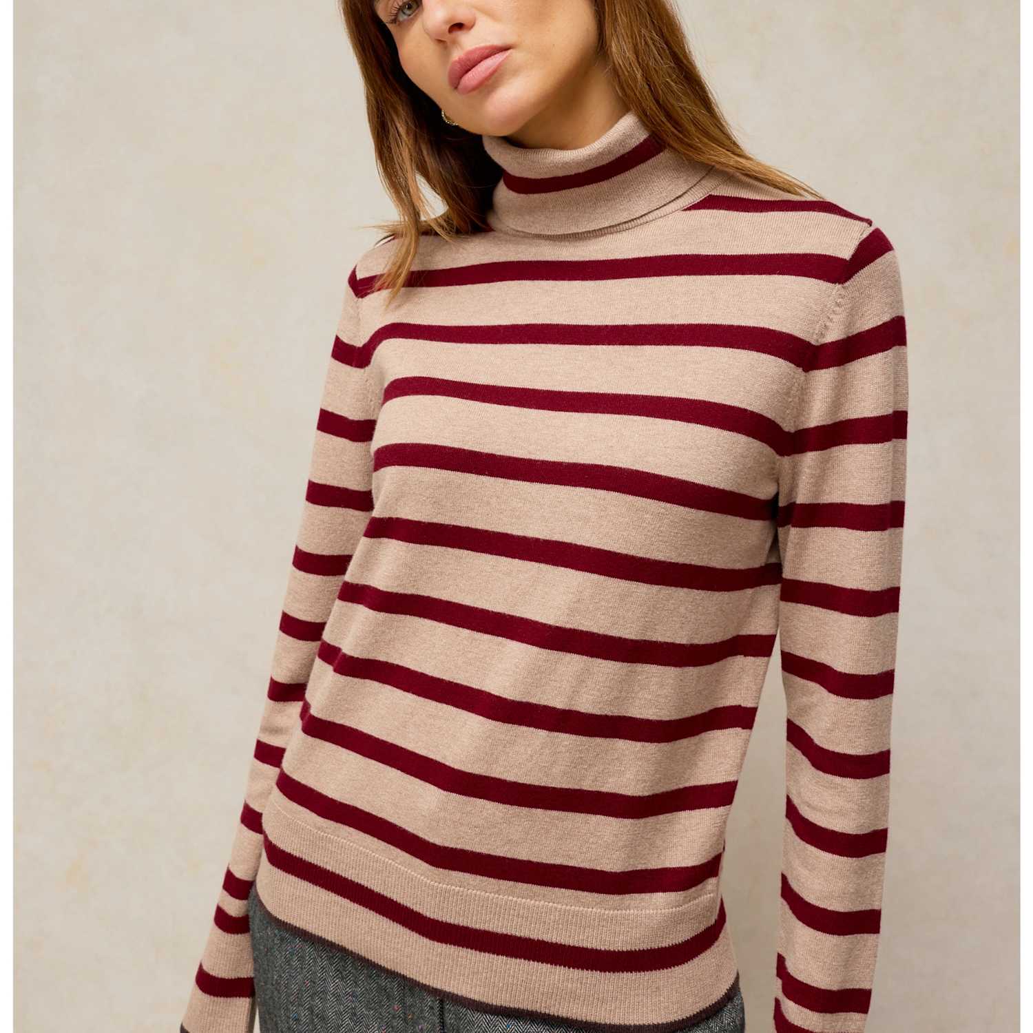 White Stuff Women's Katie Cotton Rich Patterned Roll Neck Jumper - 16 - Natural Mix - Available at M&S