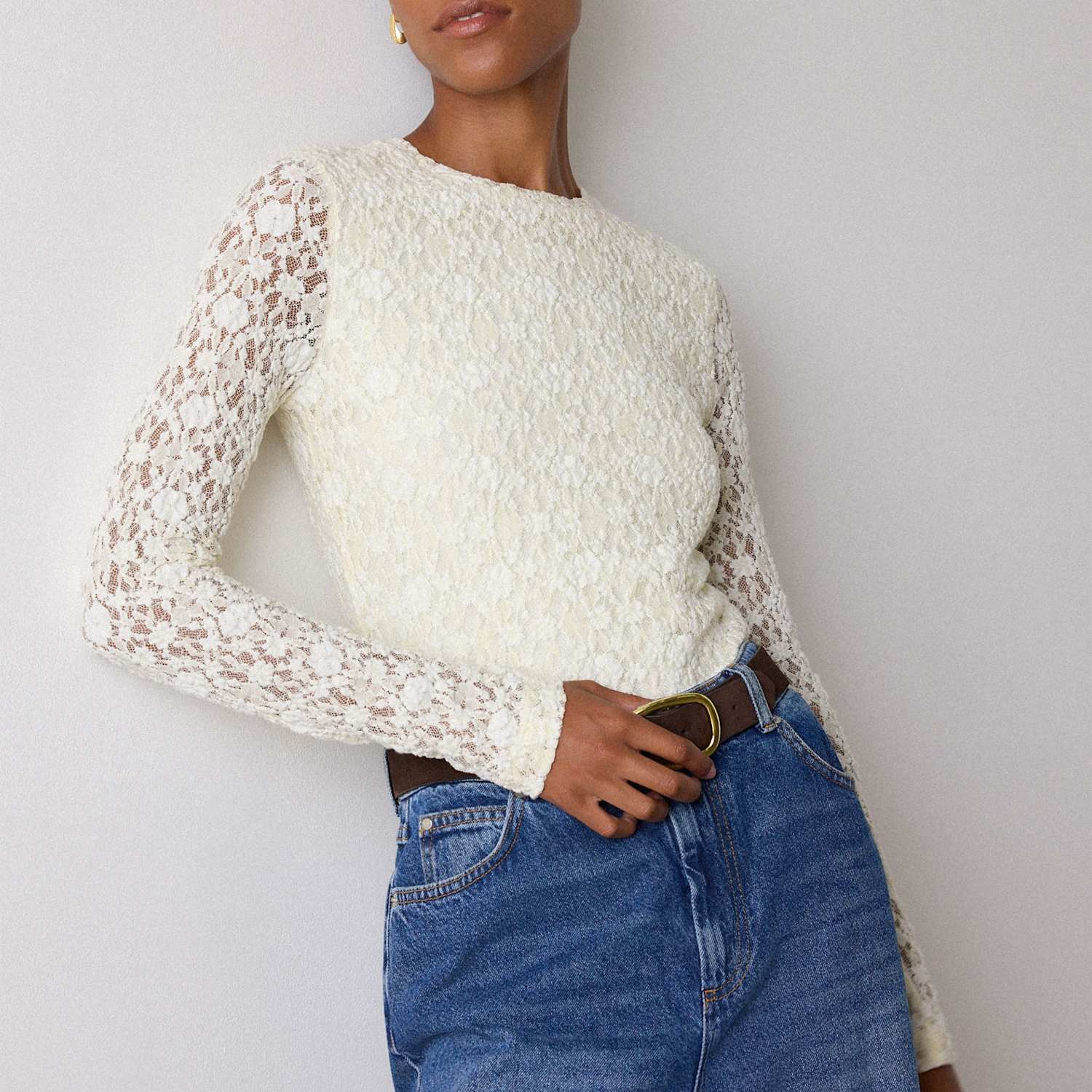 Whistles Women's Lace Detail Long Sleeve Top - 6 - Ivory - Available at M&S