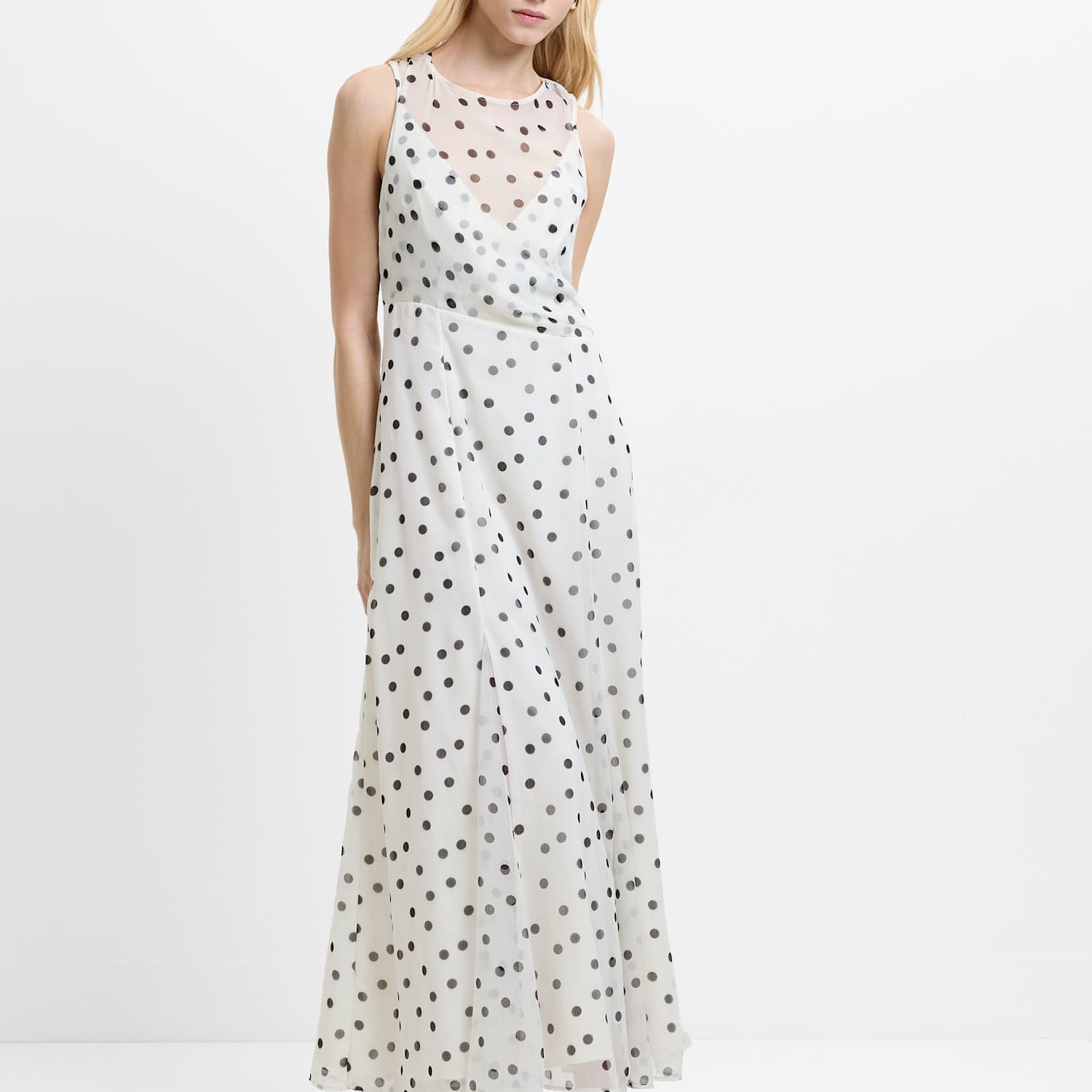 French Connection Women's Chiffon Polka Dot Midaxi Skater Dress - 6 - White/Black - Available at M&S