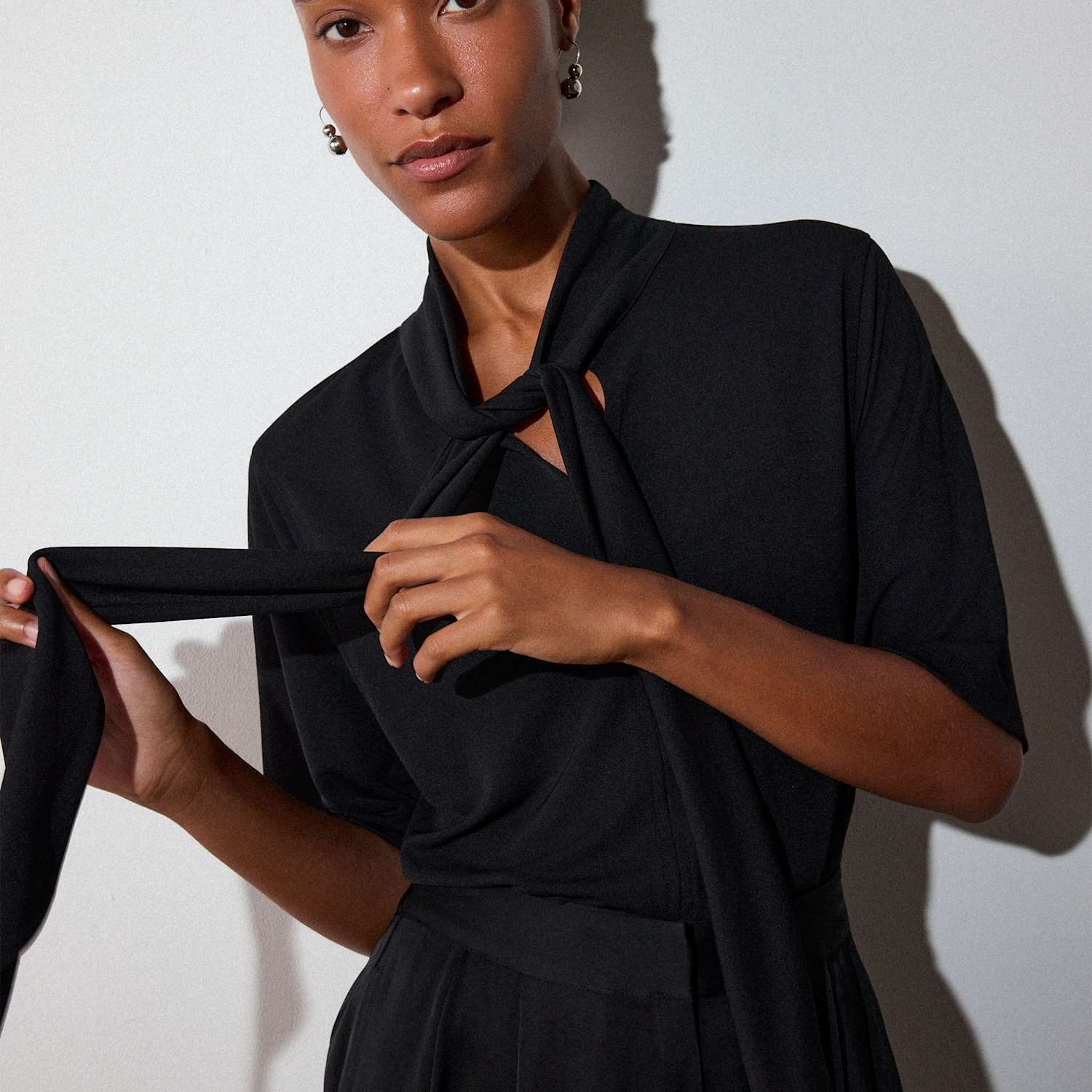 Whistles Women's Short Sleeve Tie Jersey Top - 12 - Black - Available at M&S