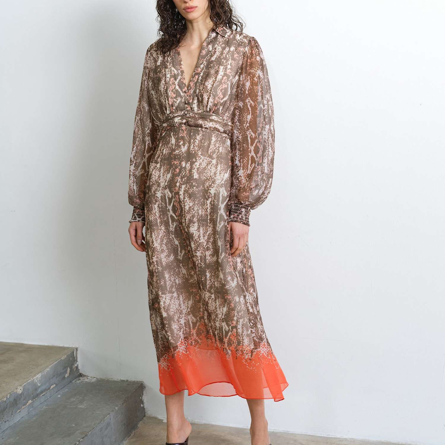 French Connection Women's Chiffon Snake Print Midi Waisted Dress - 6 - Multi - Available at M&S