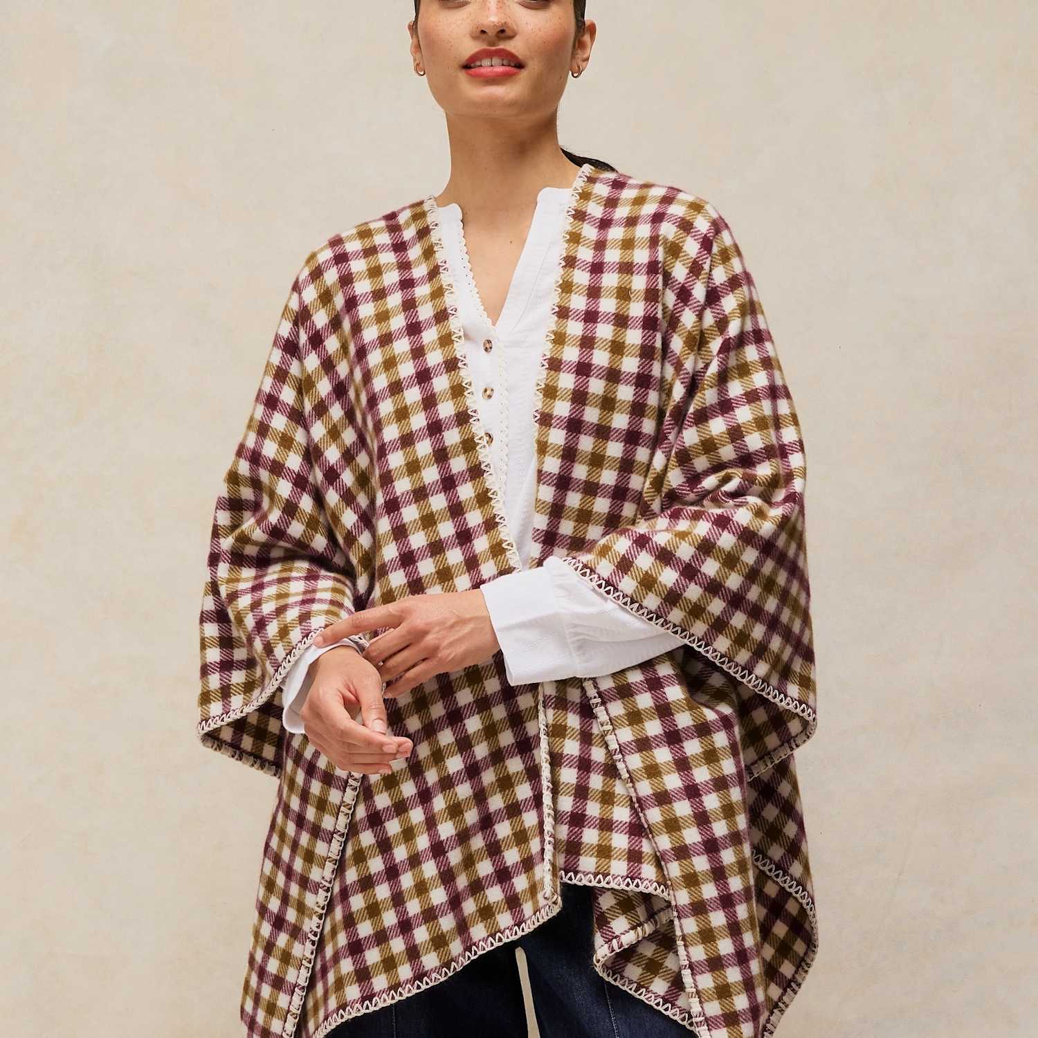 White Stuff Women's Checked Poncho - Green Mix - Available at M&S