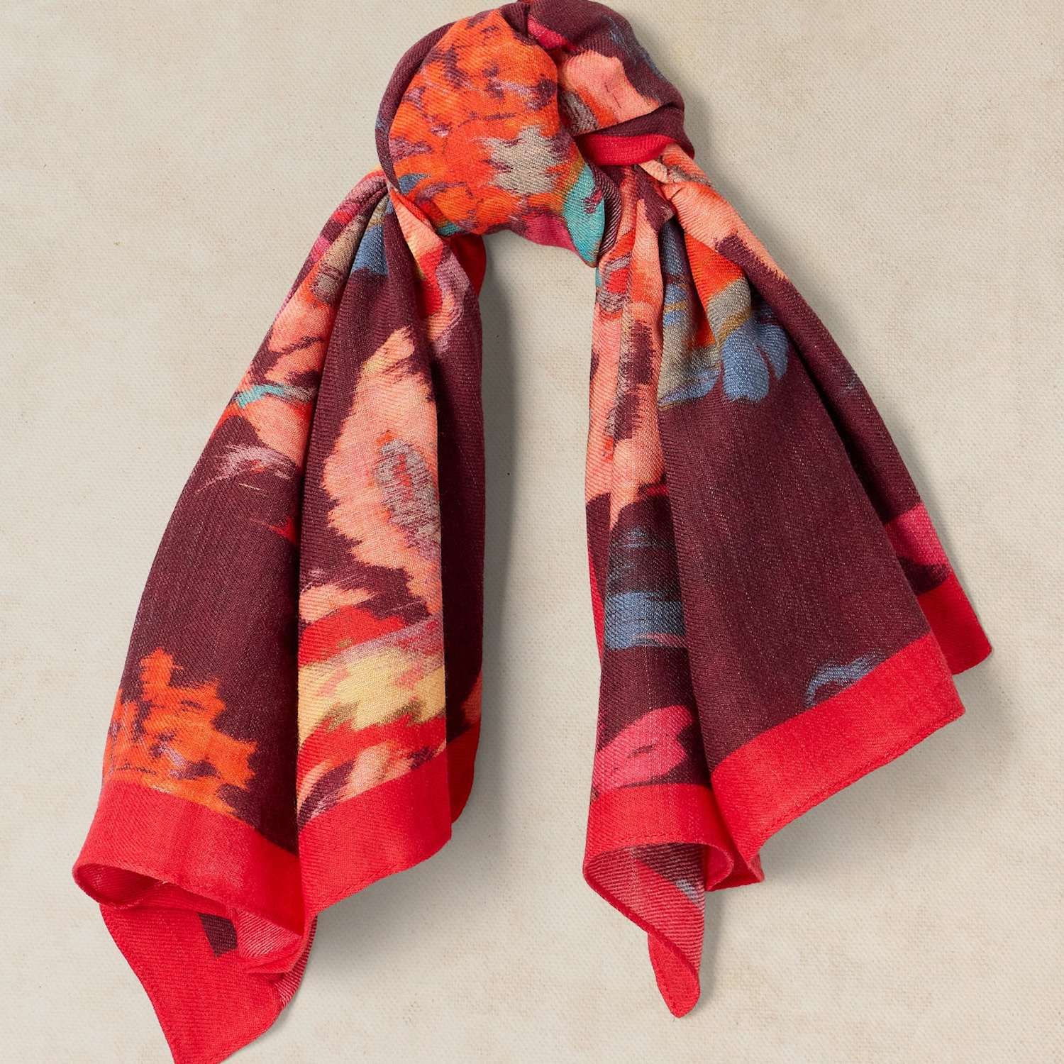 White Stuff Women's Cotton Wool Blend Printed Square Scarf - Purple Mix - Available at M&S