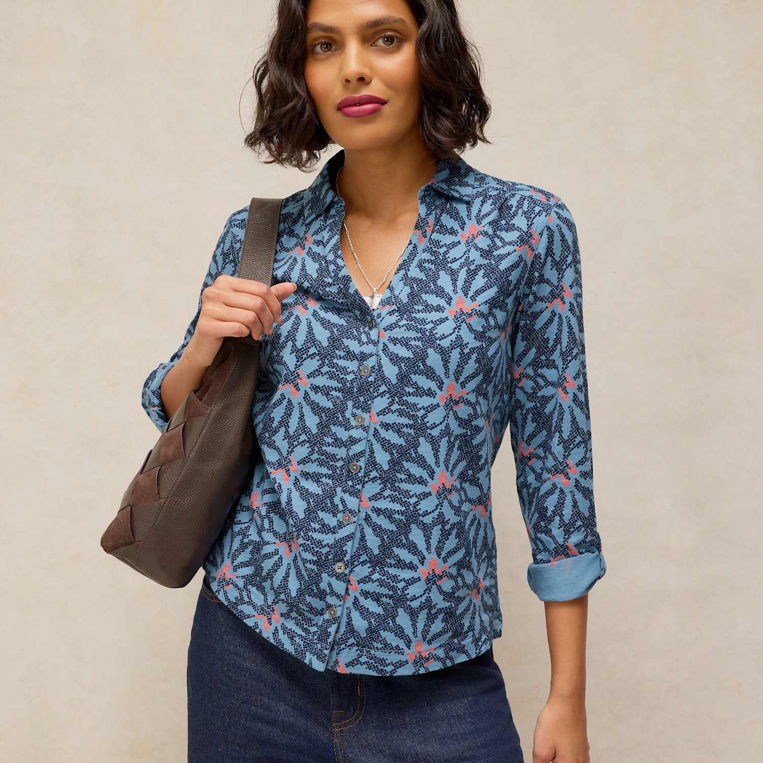 White Stuff Women's Pure Cotton Jersey Printed Top - 14 - Navy Mix - Available at M&S
