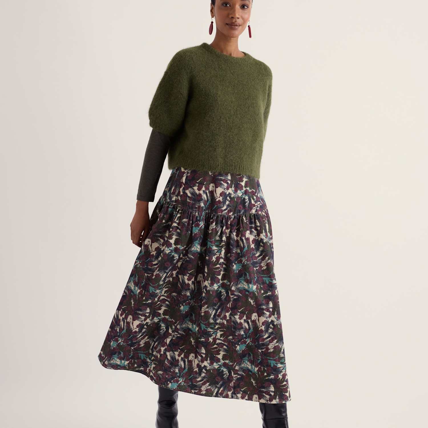 Seasalt Cornwall Women's Pure Cotton Cord Floral Midi A-Line Skirt - 10 - White Mix - Available at M&S