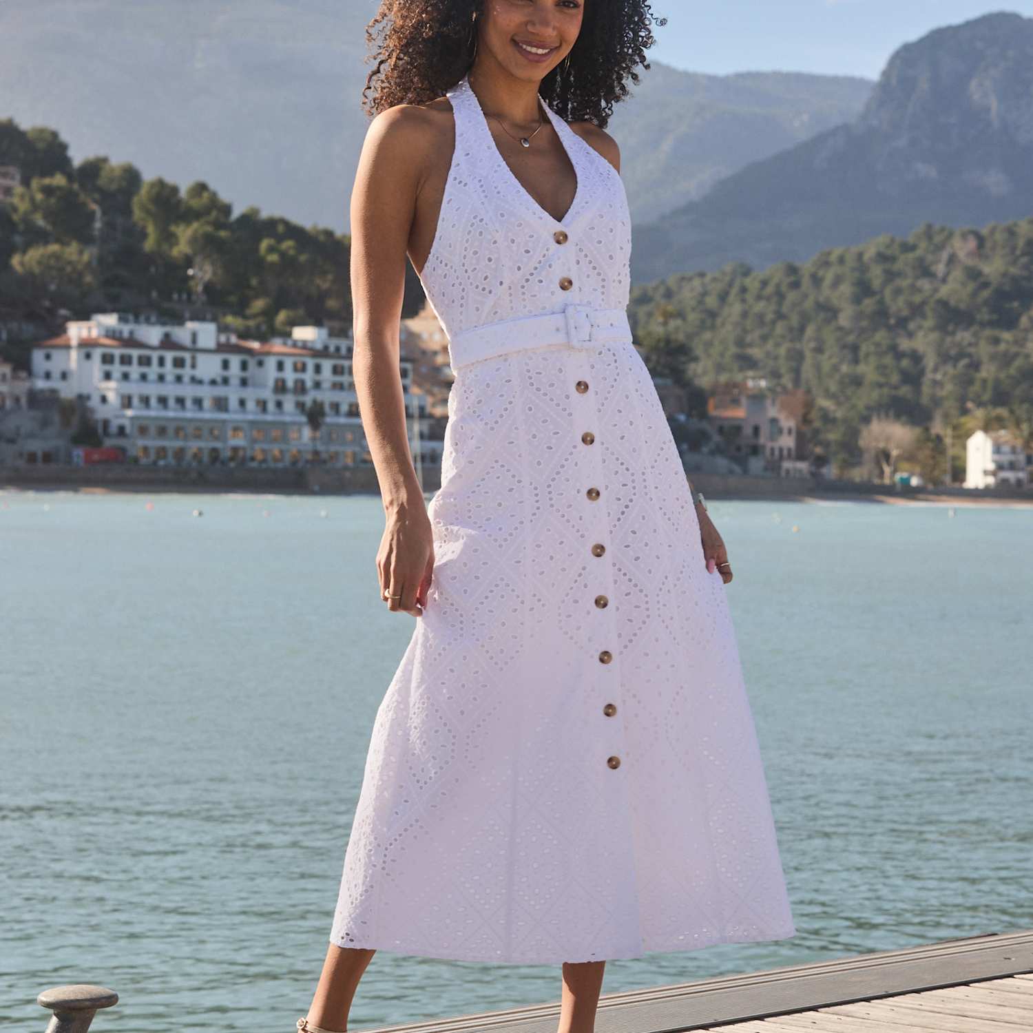 Sosandar Women's Pure Cotton Broderie Midi Skater Dress - 16 - White - Available at M&S