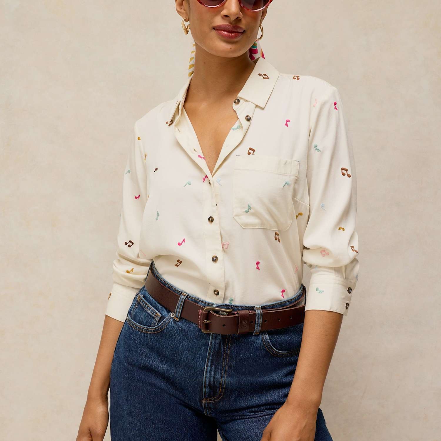 White Stuff Women's Lyocell Rich Embroidered Shirt - 10 - White Mix - Available at M&S