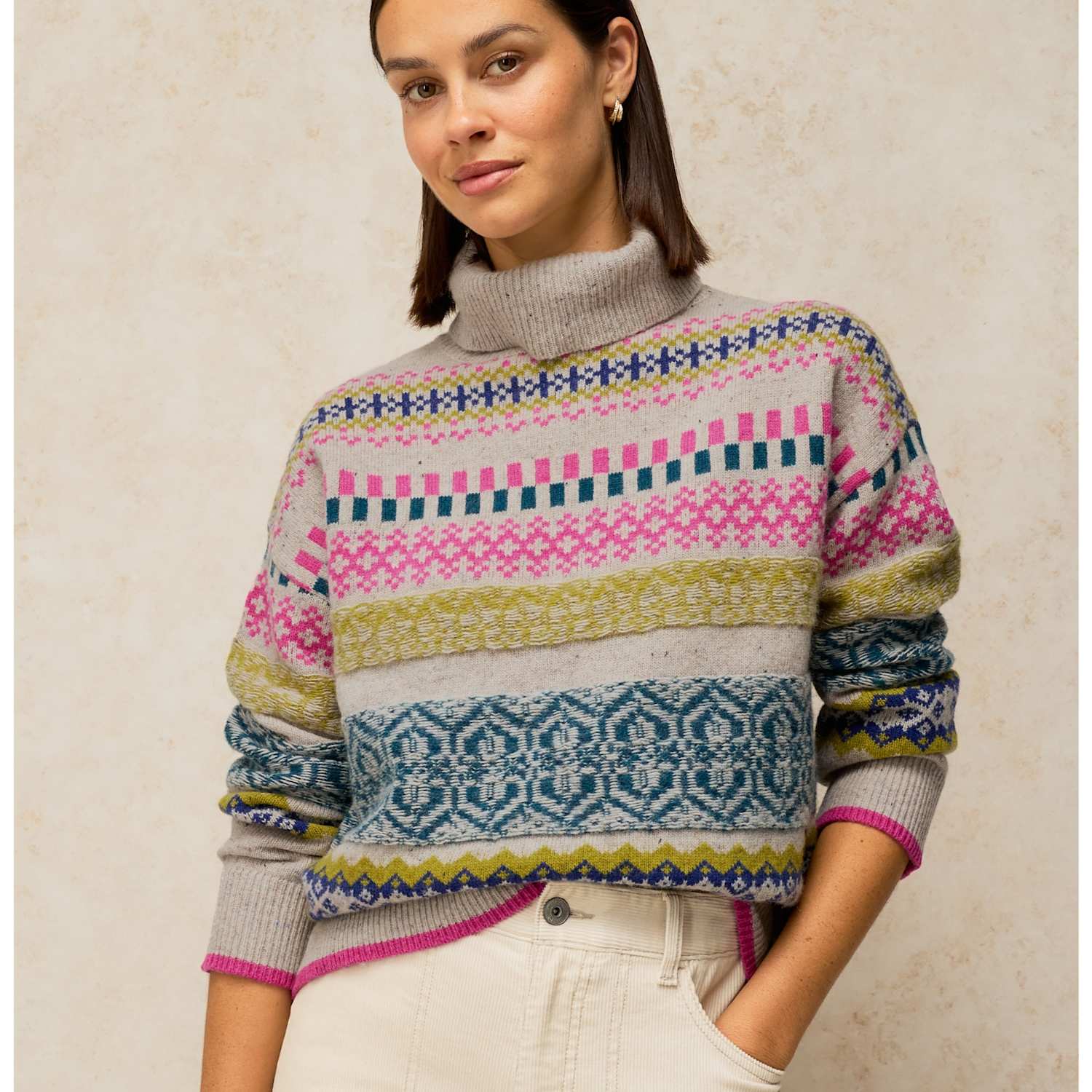 White Stuff Women's Wool Rich Fair Isle Roll Neck Jumper - 14 - Natural Mix - Available at M&S