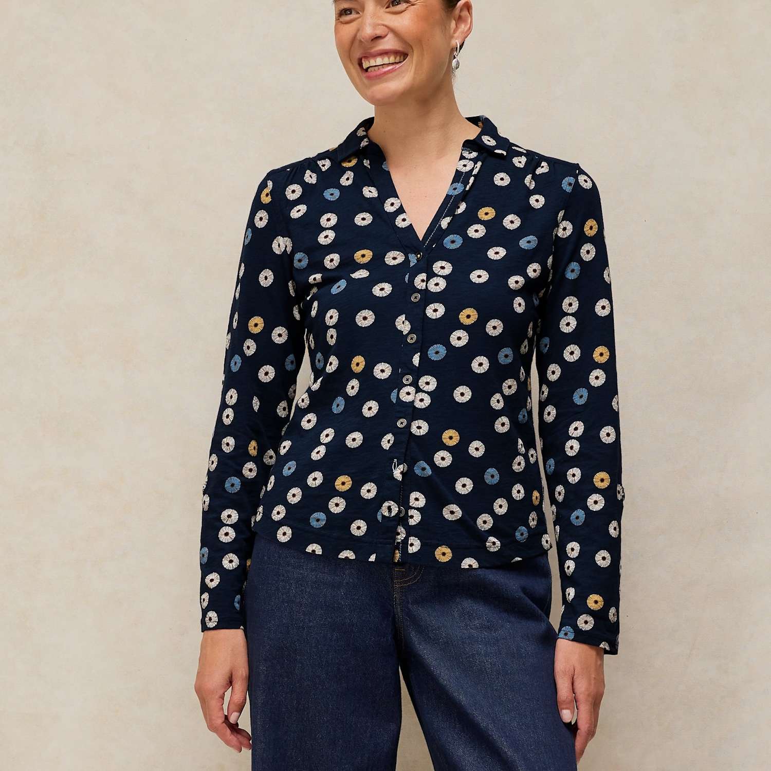 White Stuff Women's Jersey Printed Shirt - 12 - Navy Mix - Available at M&S