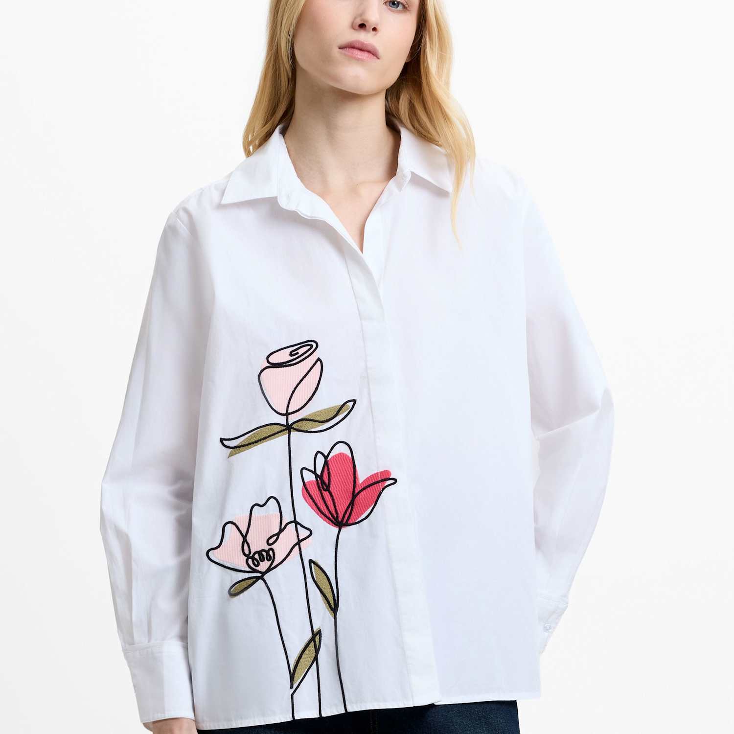 French Connection Women's Pure Cotton Floral Embroidered Shirt - Extra Large - White Mix - Available at M&S