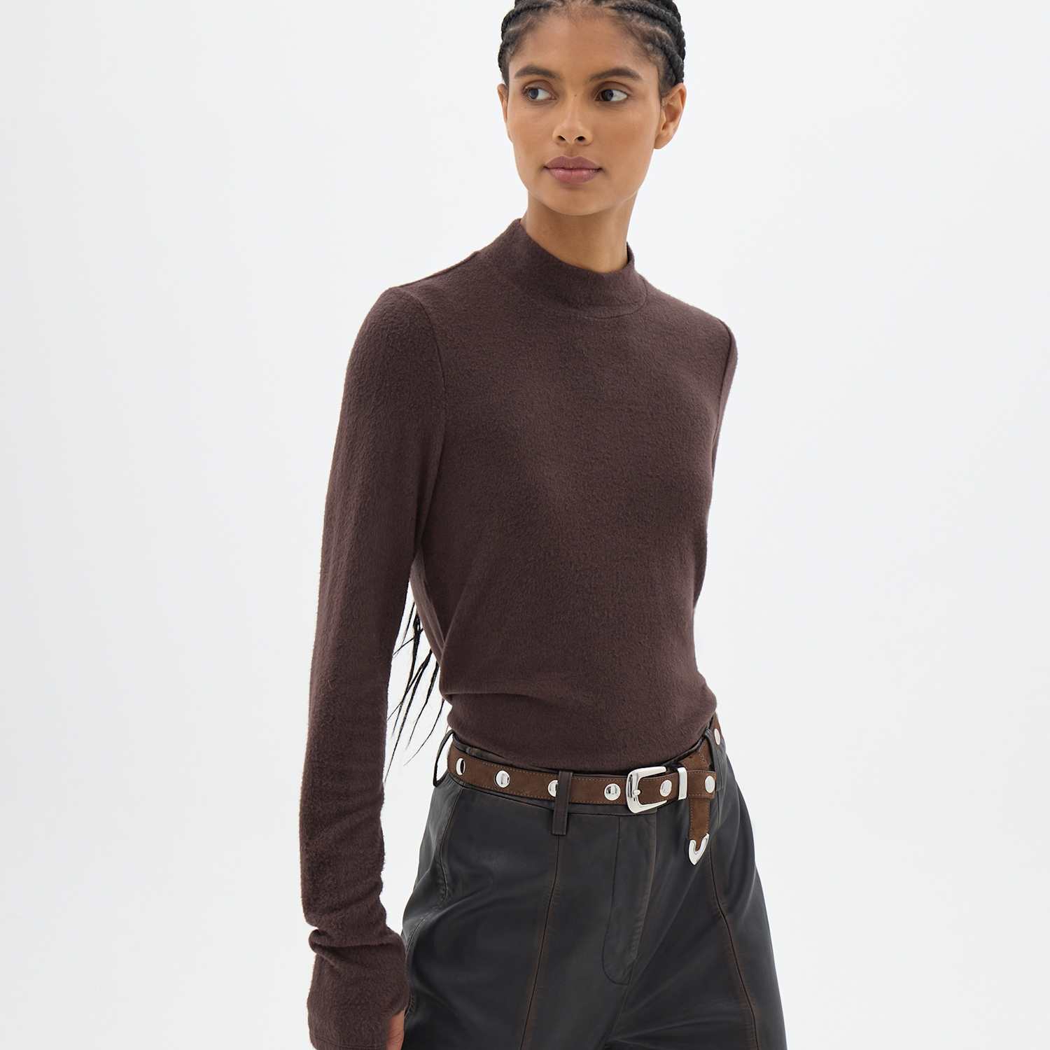 Hush Women's Roll Neck Supersoft Long Sleeve Top - Small - Dark Brown - Available at M&S