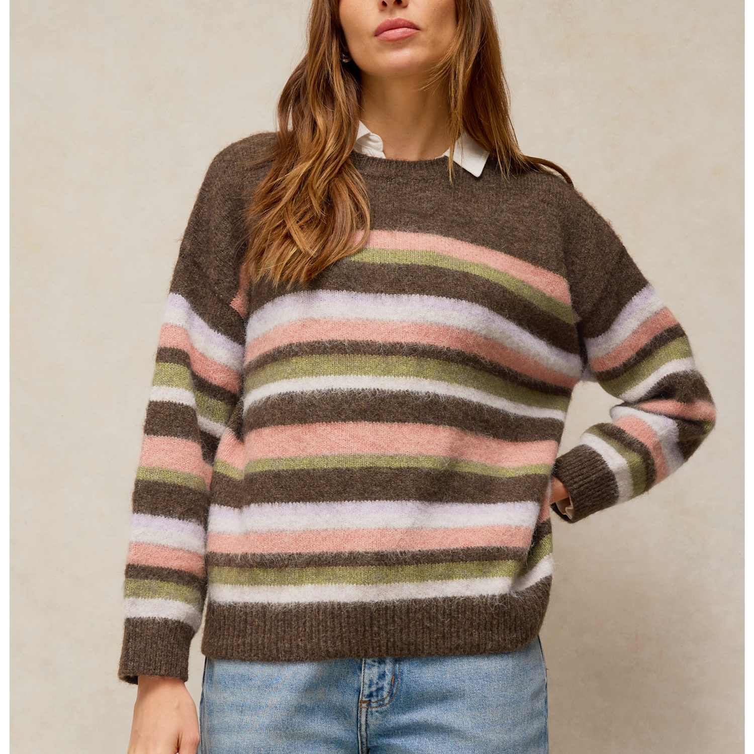 White Stuff Women's Blurred Stripe Jumper - 10 - Brown Mix - Available at M&S