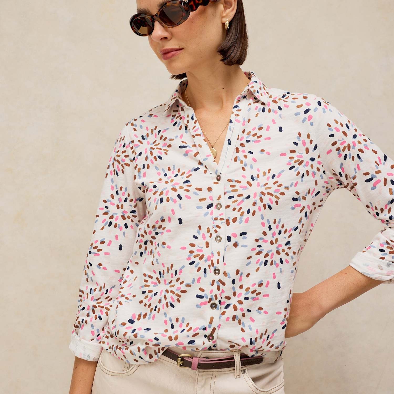 White Stuff Women's Pure Cotton Jersey Printed Top - 10 - White Mix - Available at M&S