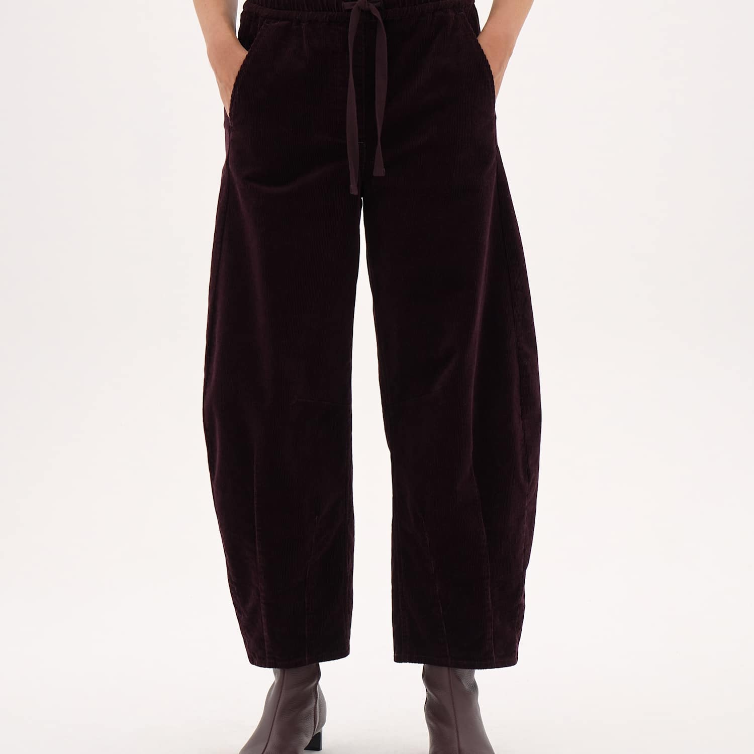 Hush Women's Corduroy Mid Rise Barrel Leg Trousers - Extra Small - Burgundy - Available at M&S