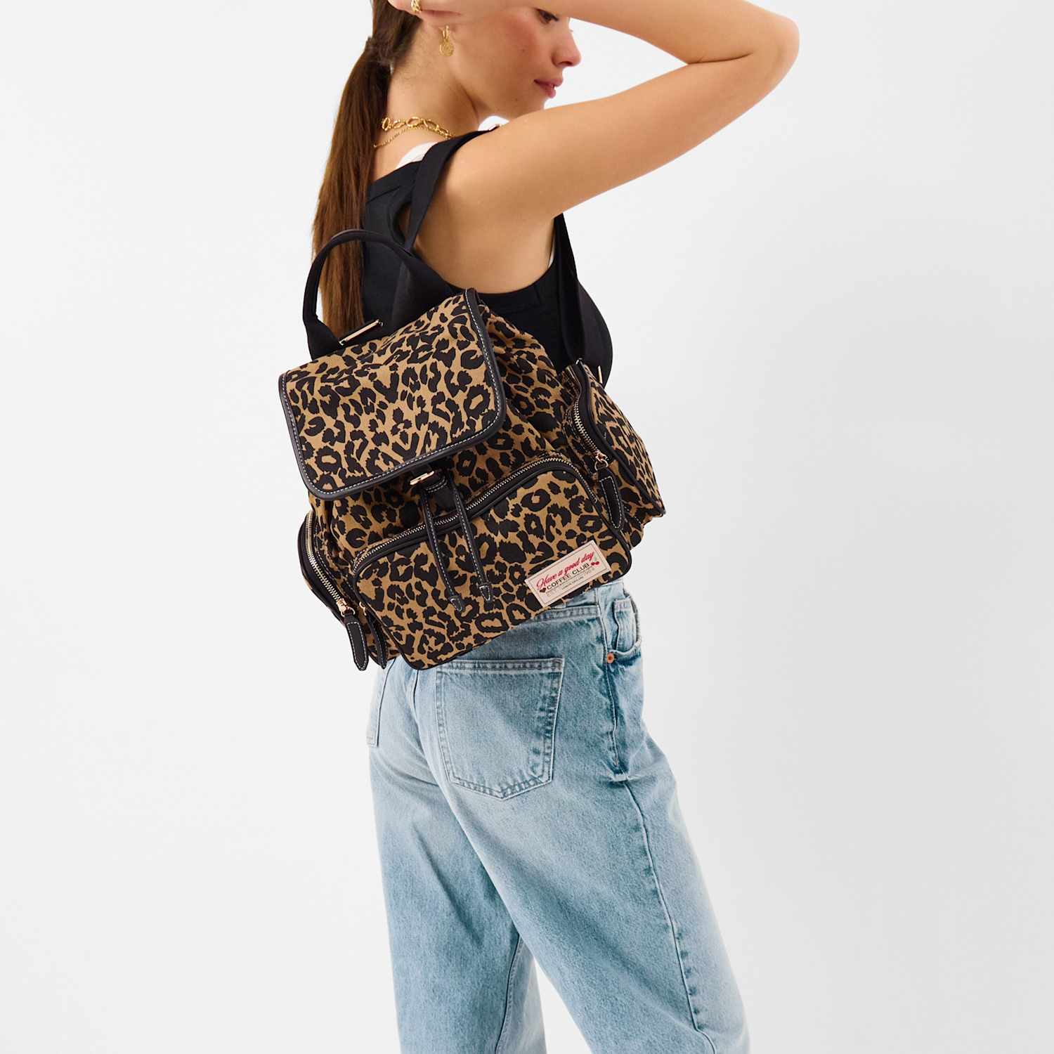 Accessorize Women's Canvas Leopard Print Backpack - Brown Mix - Available at M&S