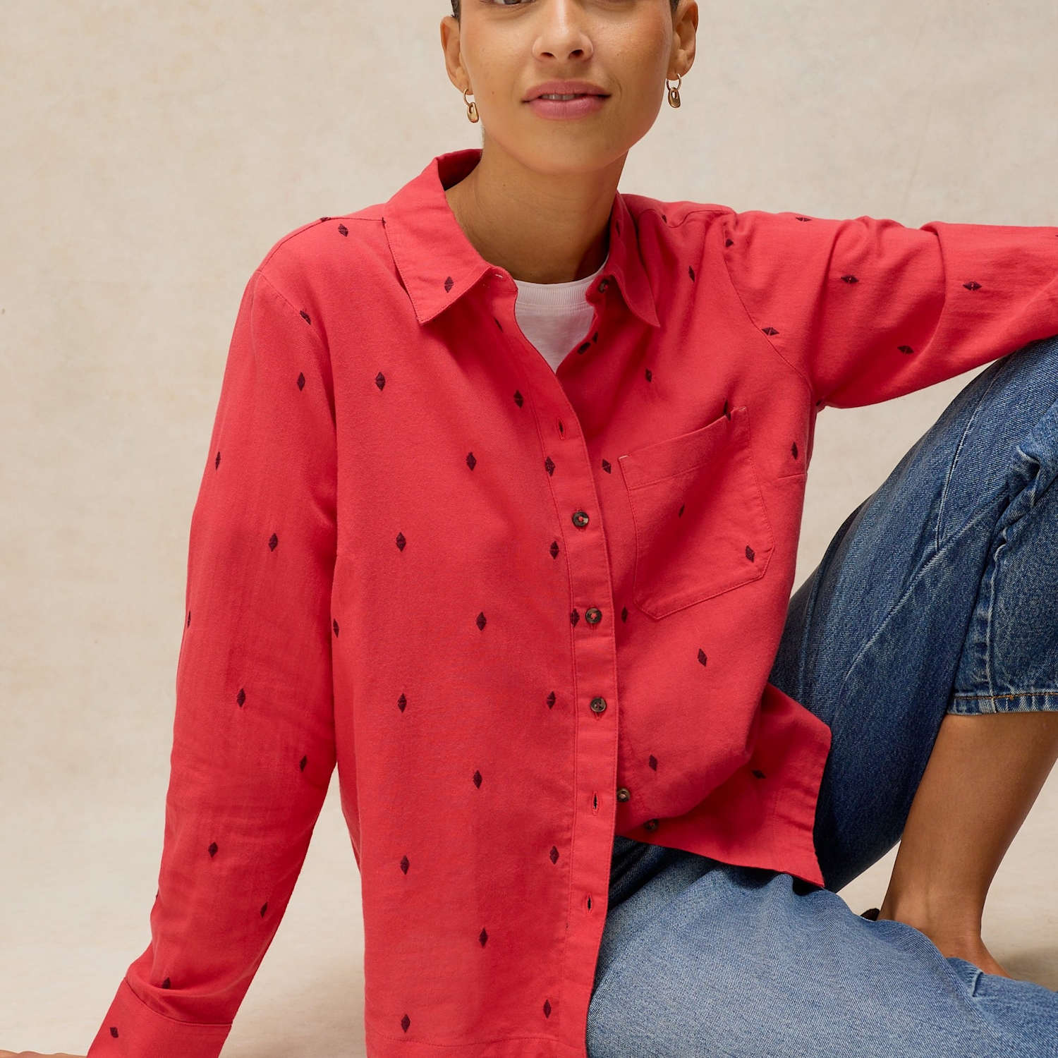 White Stuff Women's Pure Cotton Embroidered Shirt - 14 - Pink - Available at M&S