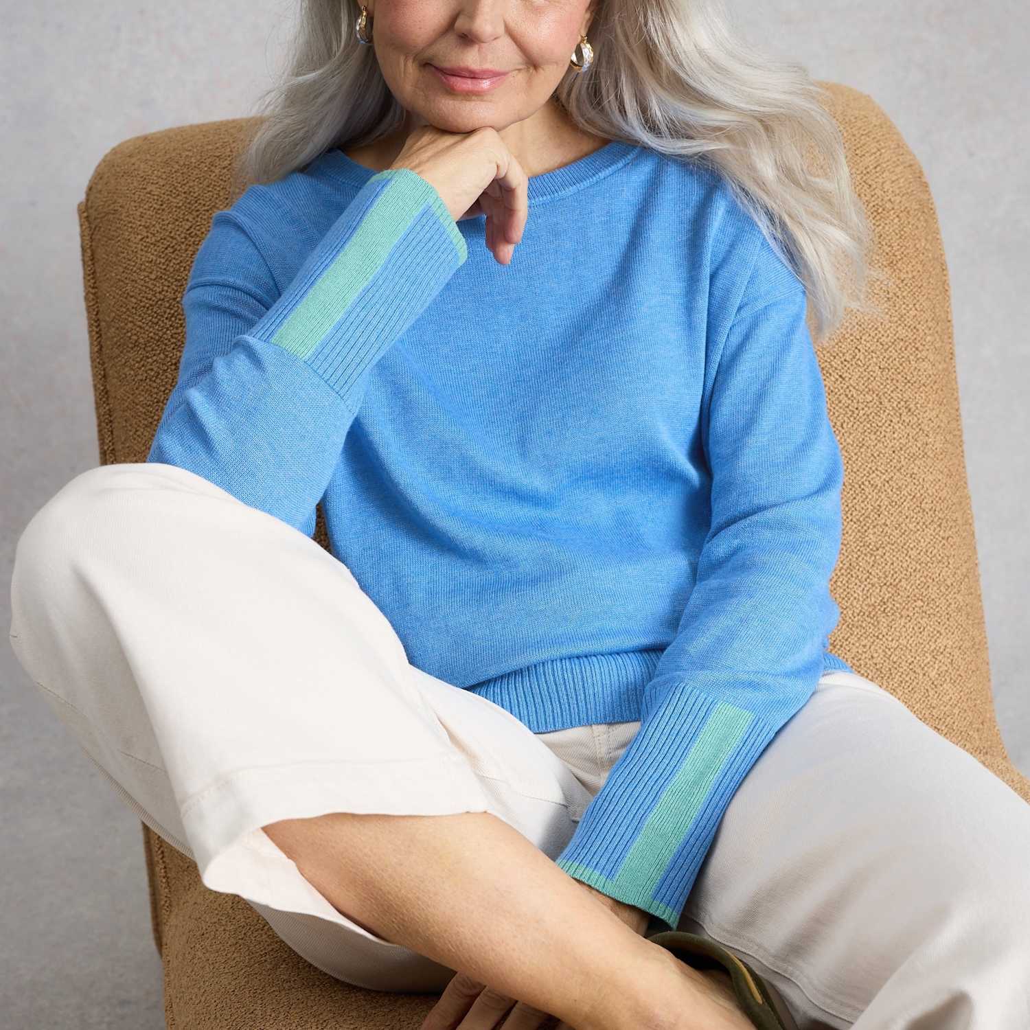 White Stuff Women's Olive Cotton Rich Crew Neck Jumper - 10 - Blue - Available at M&S