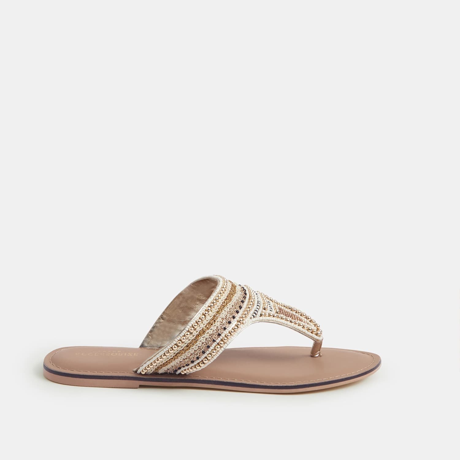 Accessorize Women's Bead Embellished Flip Flops - 36 - Gold - Available at M&S