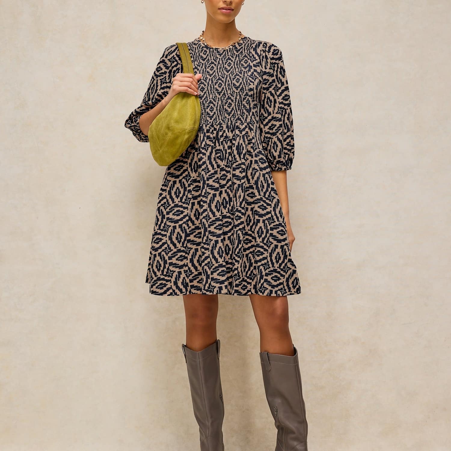 White Stuff Women's Maeva Cotton Rich Patterned V Neck Knee Length Dress - 10 - Navy Mix - Available at M&S