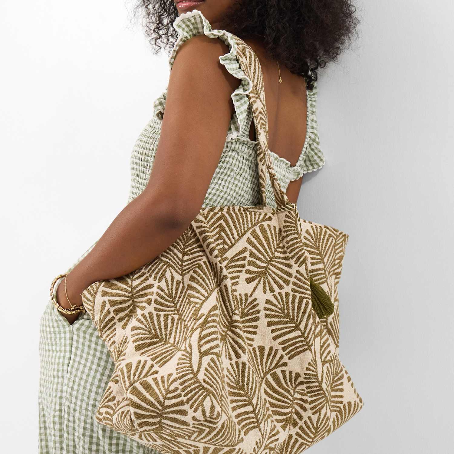 Accessorize Women's Palm Print Weekend Bag - Khaki Mix - Available at M&S