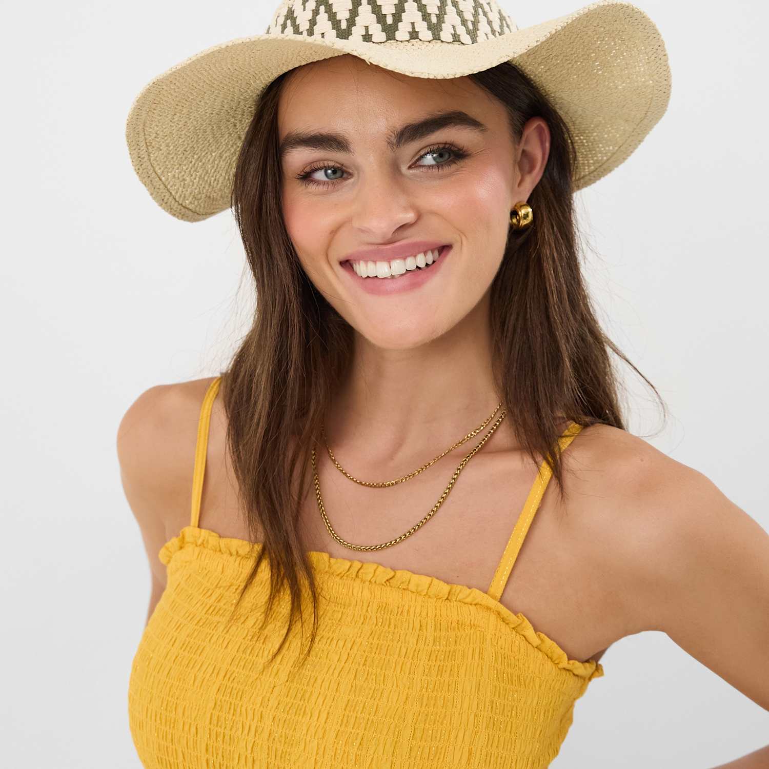 Accessorize Women's Straw Chevron Trim Fedora Hat - Natural - Available at M&S