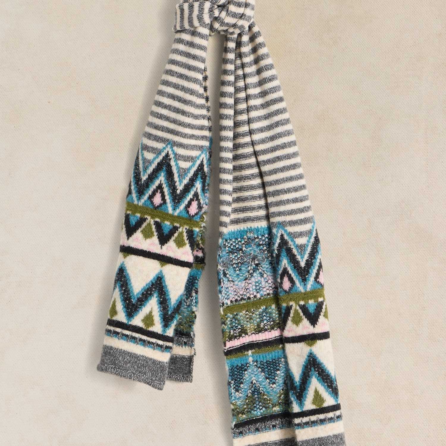 White Stuff Women's Wool Rich Fair Isle Knitted Scarf - Grey Mix - Available at M&S