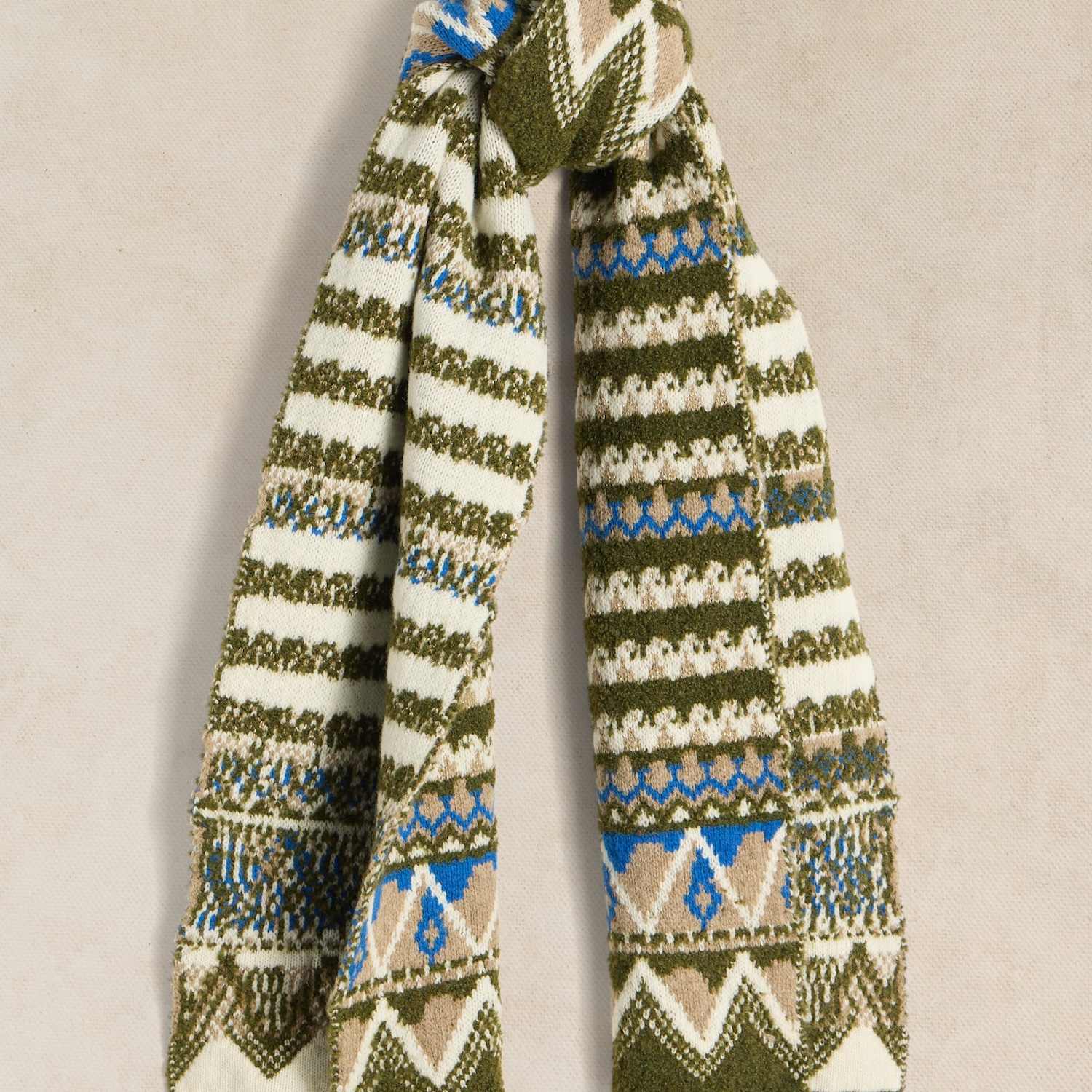 White Stuff Women's Fair Isle Knitted Scarf with Wool - Green Mix - Available at M&S