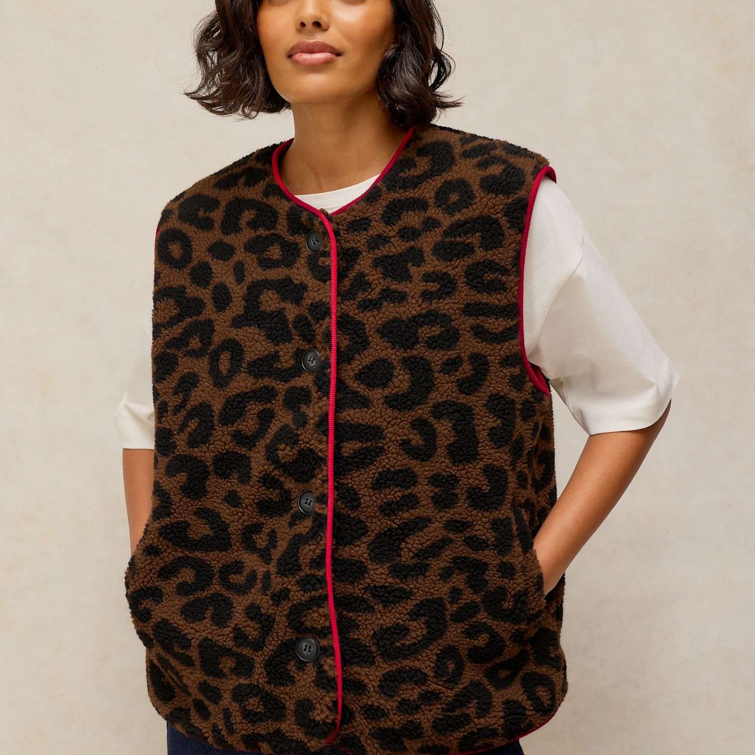 White Stuff Women's Borg Animal Print Gilet - Small - Natural Mix - Available at M&S