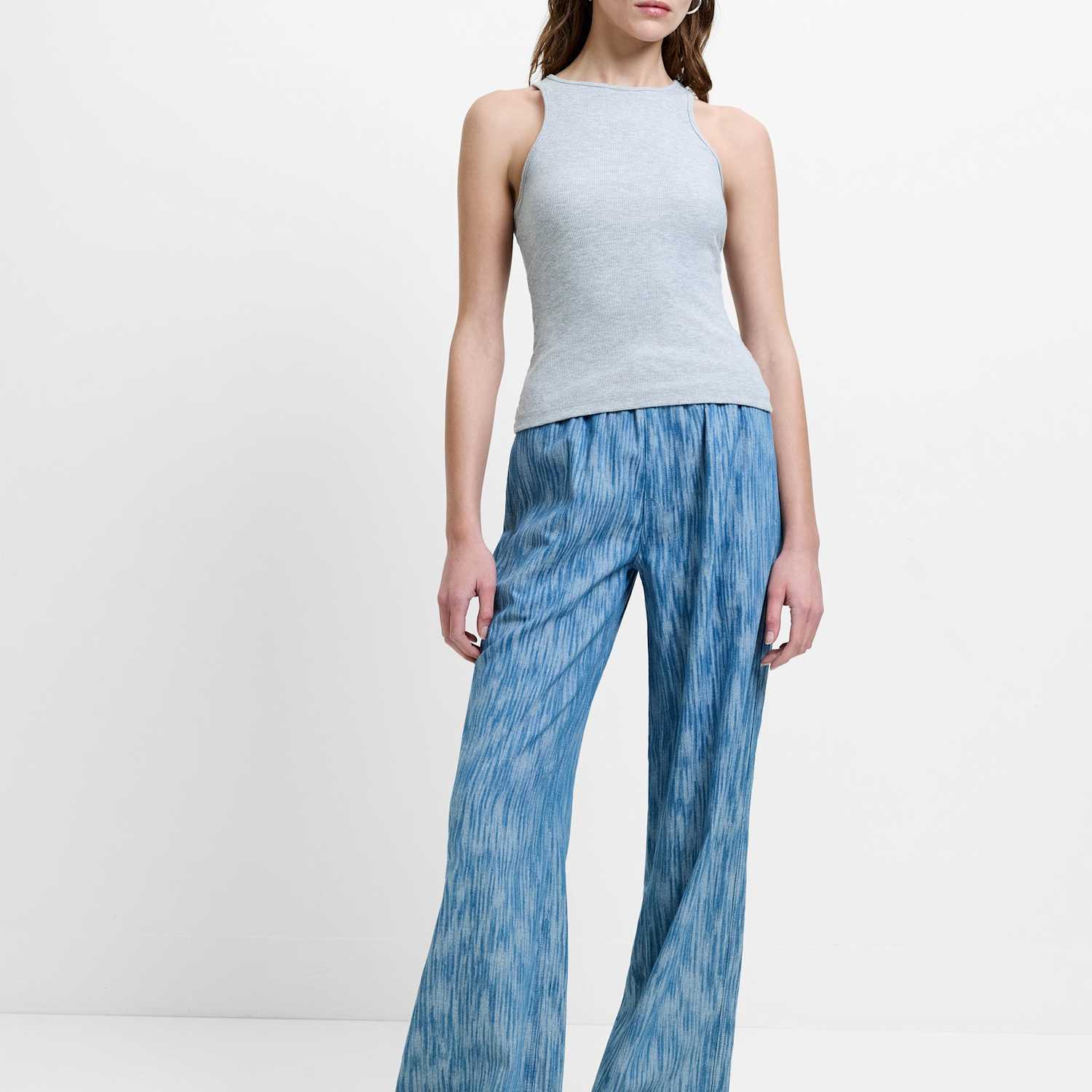 French Connection Women's Cotton Rich Textured Wide Leg Trousers - Medium - Denim Mix - Available at M&S