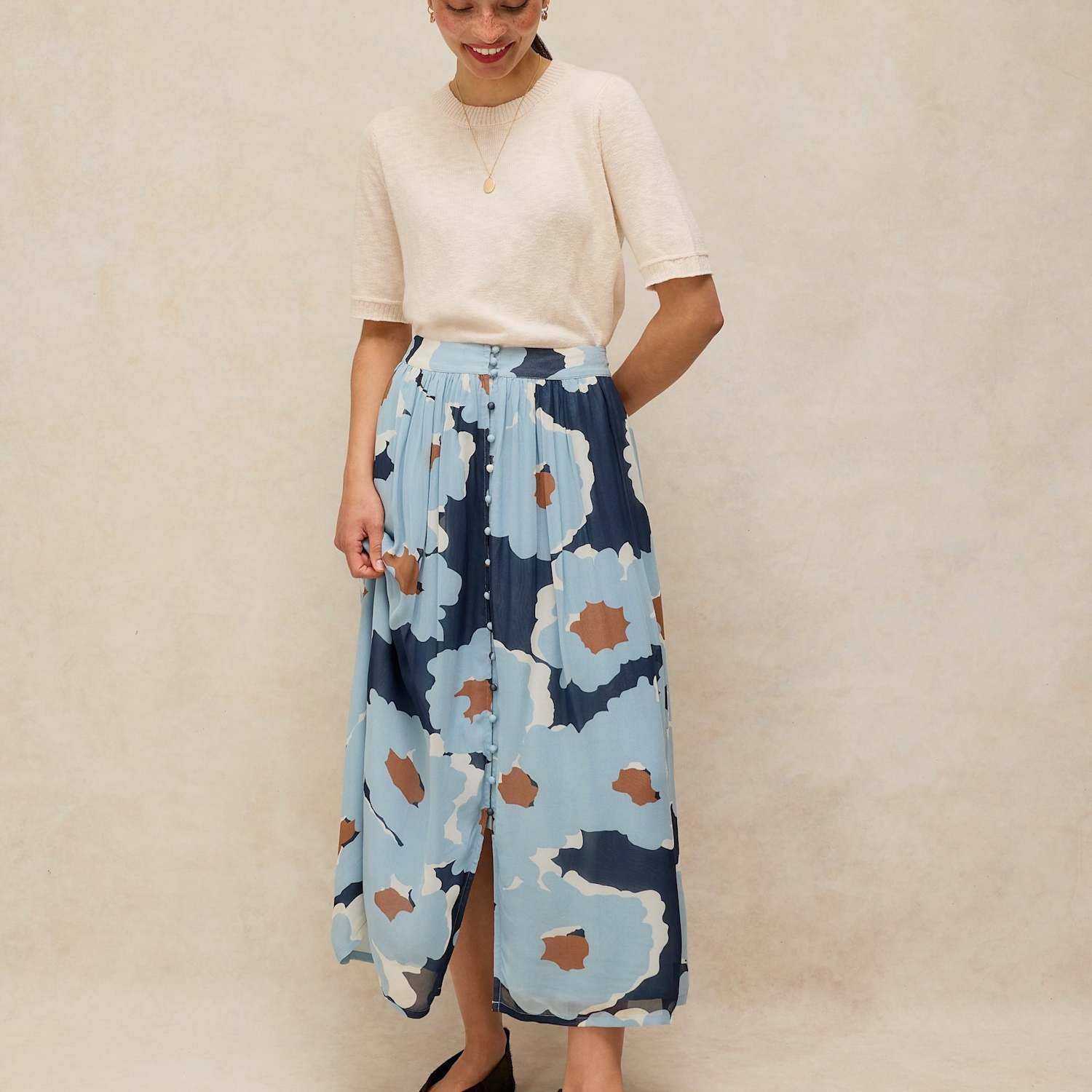 White Stuff Women's Floral Button Front Maxi Skirt - 12 - Blue Mix - Available at M&S