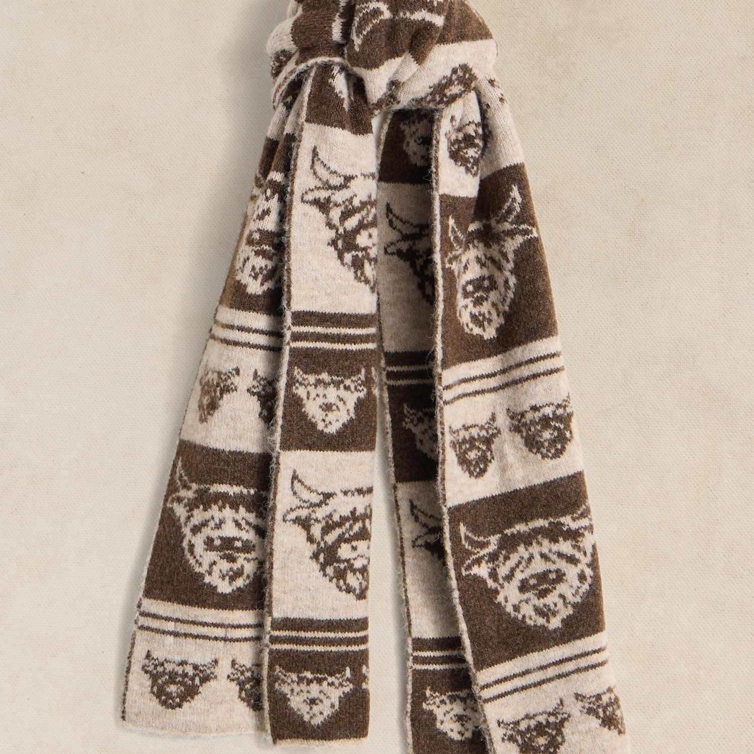 White Stuff Women's Cow Print Jacquard Scarf - Natural Mix - Available at M&S