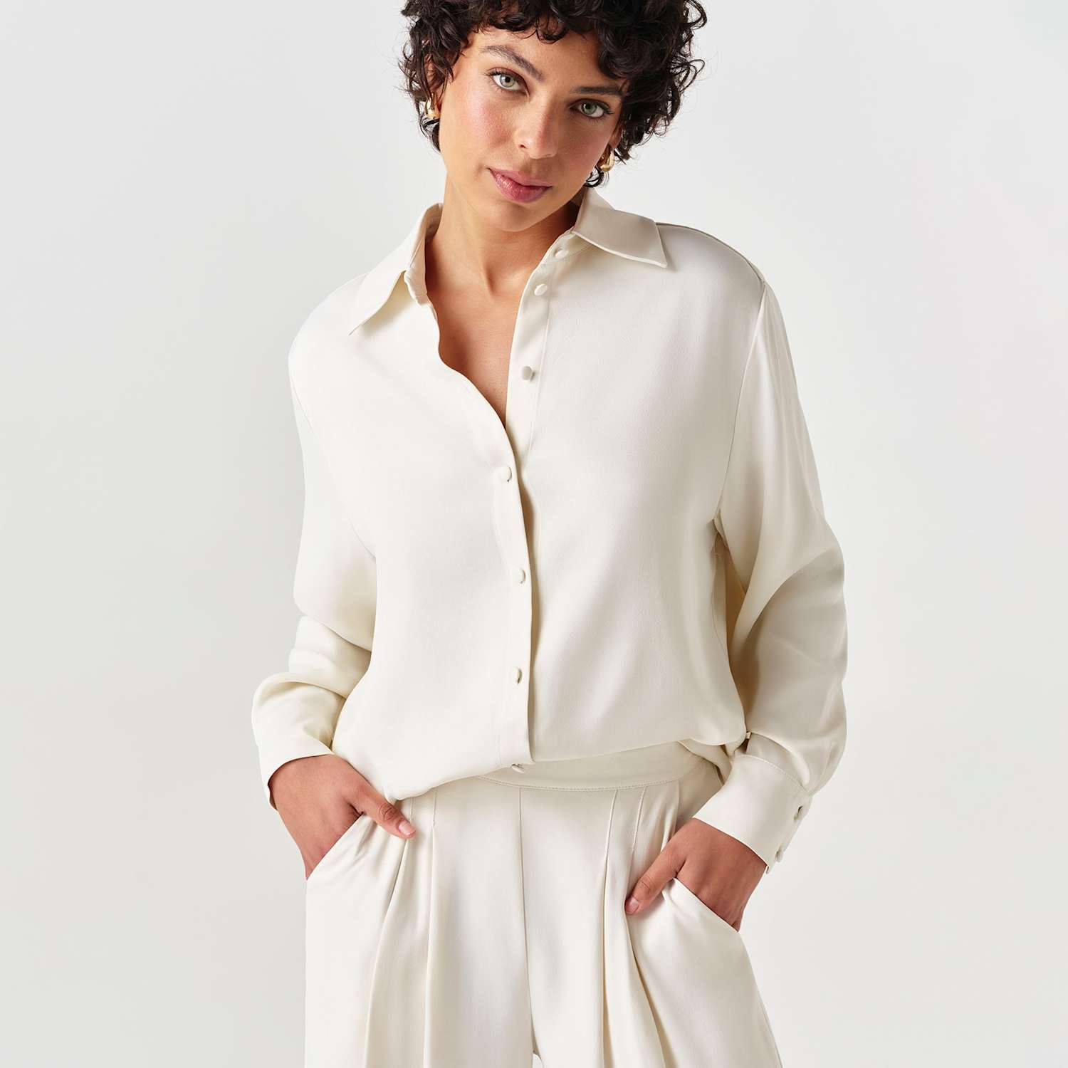 Ghost Women's Satin Collared Blouse - 14 - Ivory - Available at M&S