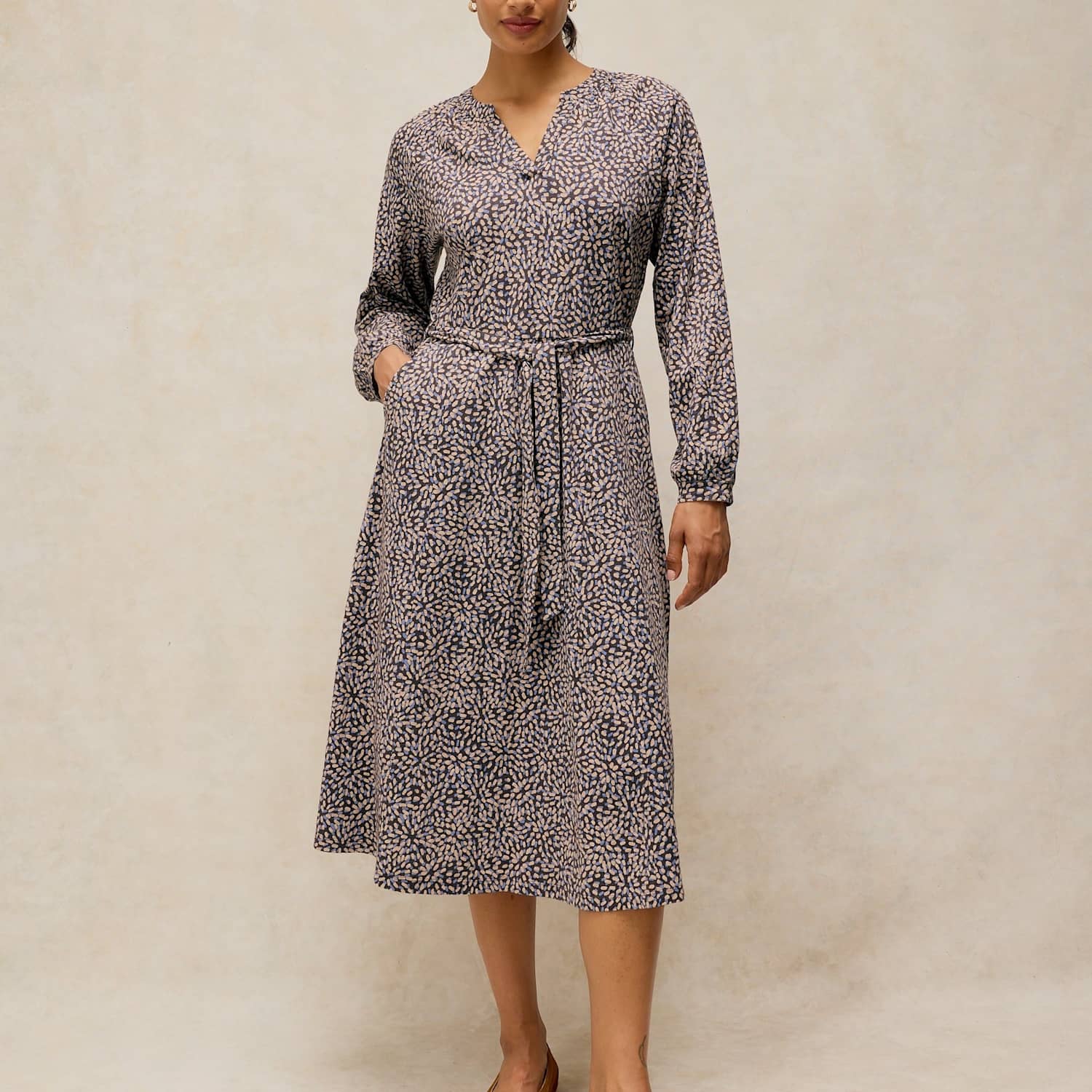 White Stuff Women's Amara Pure Cotton Jersey Printed Midi Waisted Dress - 10 - Pink Mix - Available at M&S