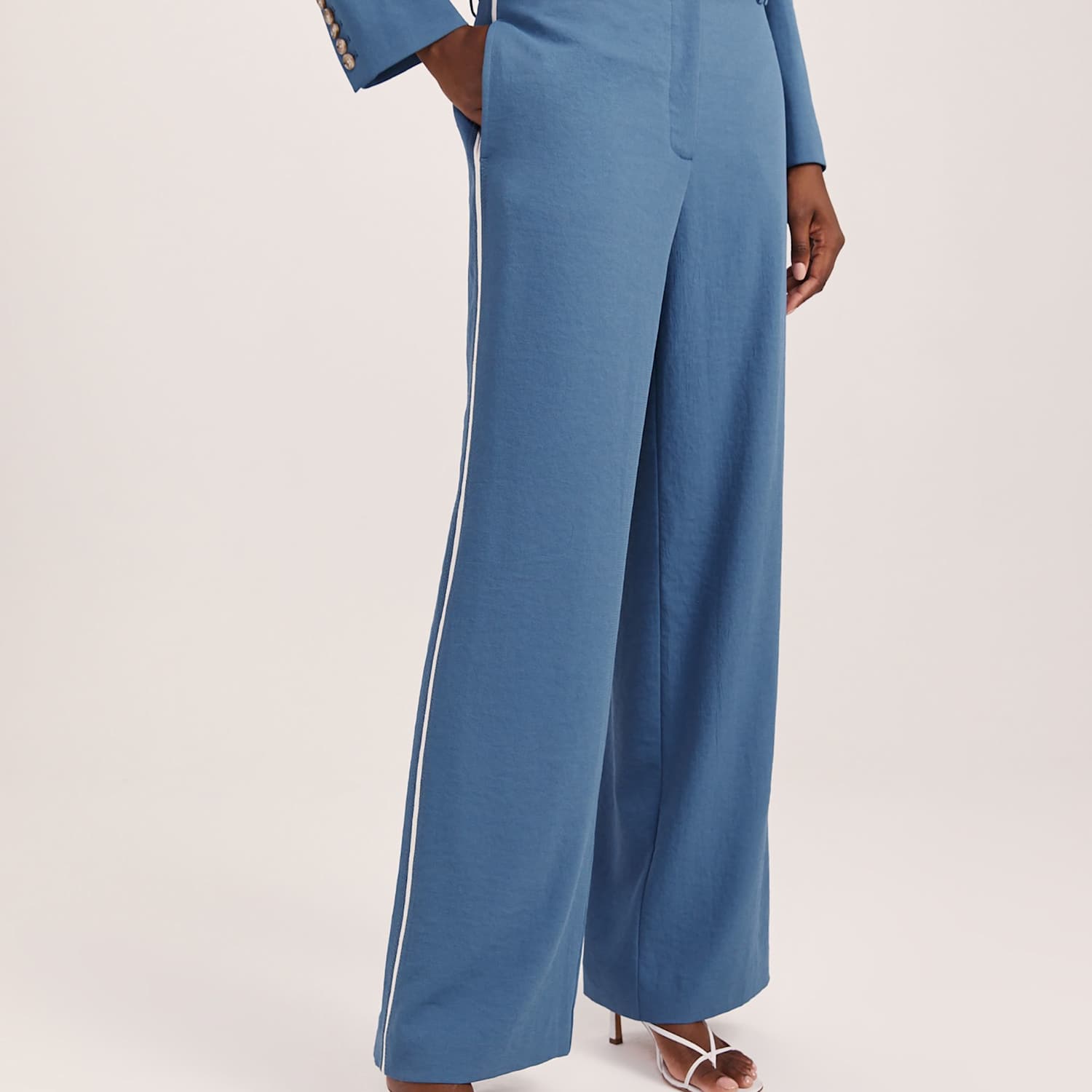 Saba Women's Side Stripe Wide Leg Trousers - 8 - Blue - Available at M&S