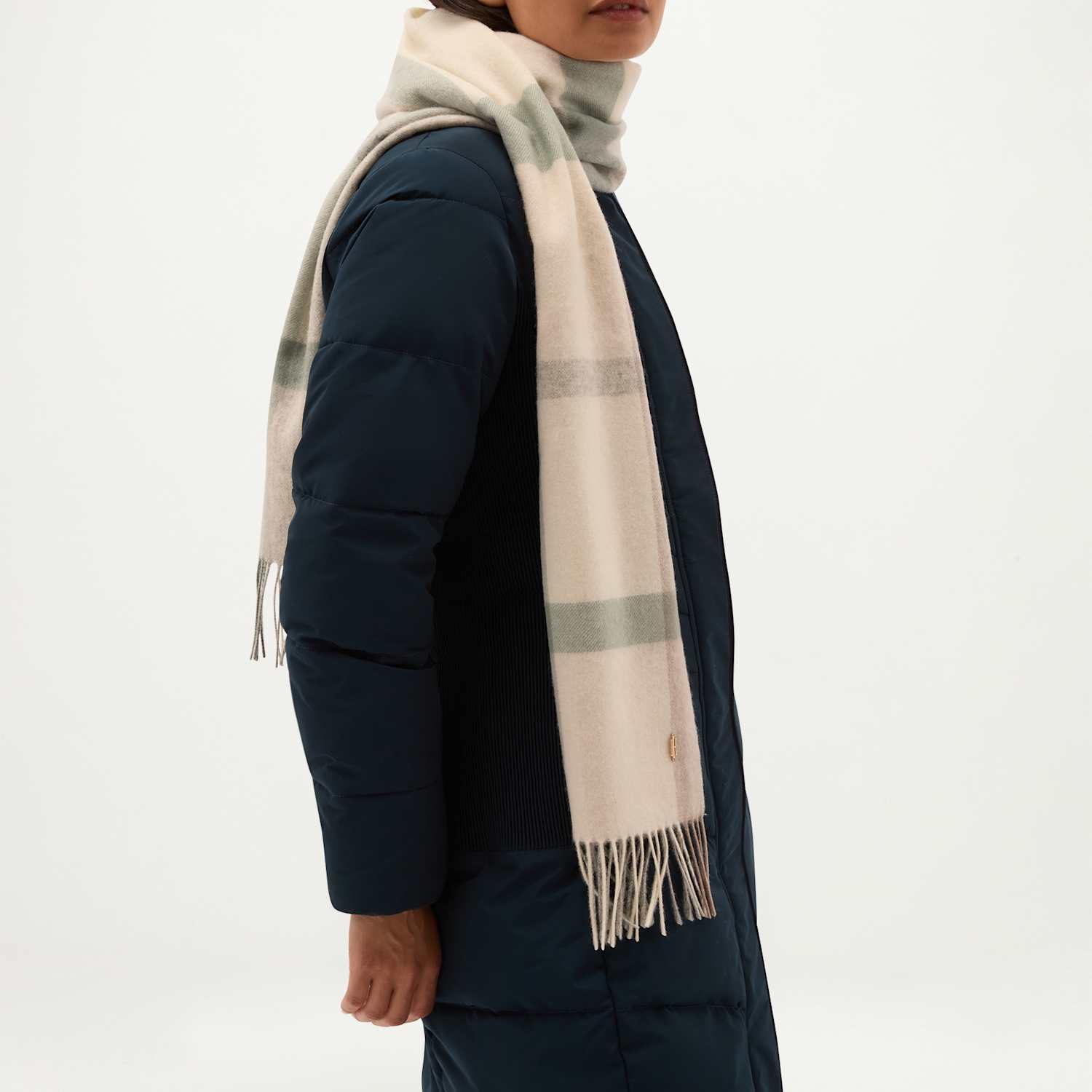 Hobbs Women's Pure Wool Checked Tassel Scarf - Green Mix - Available at M&S