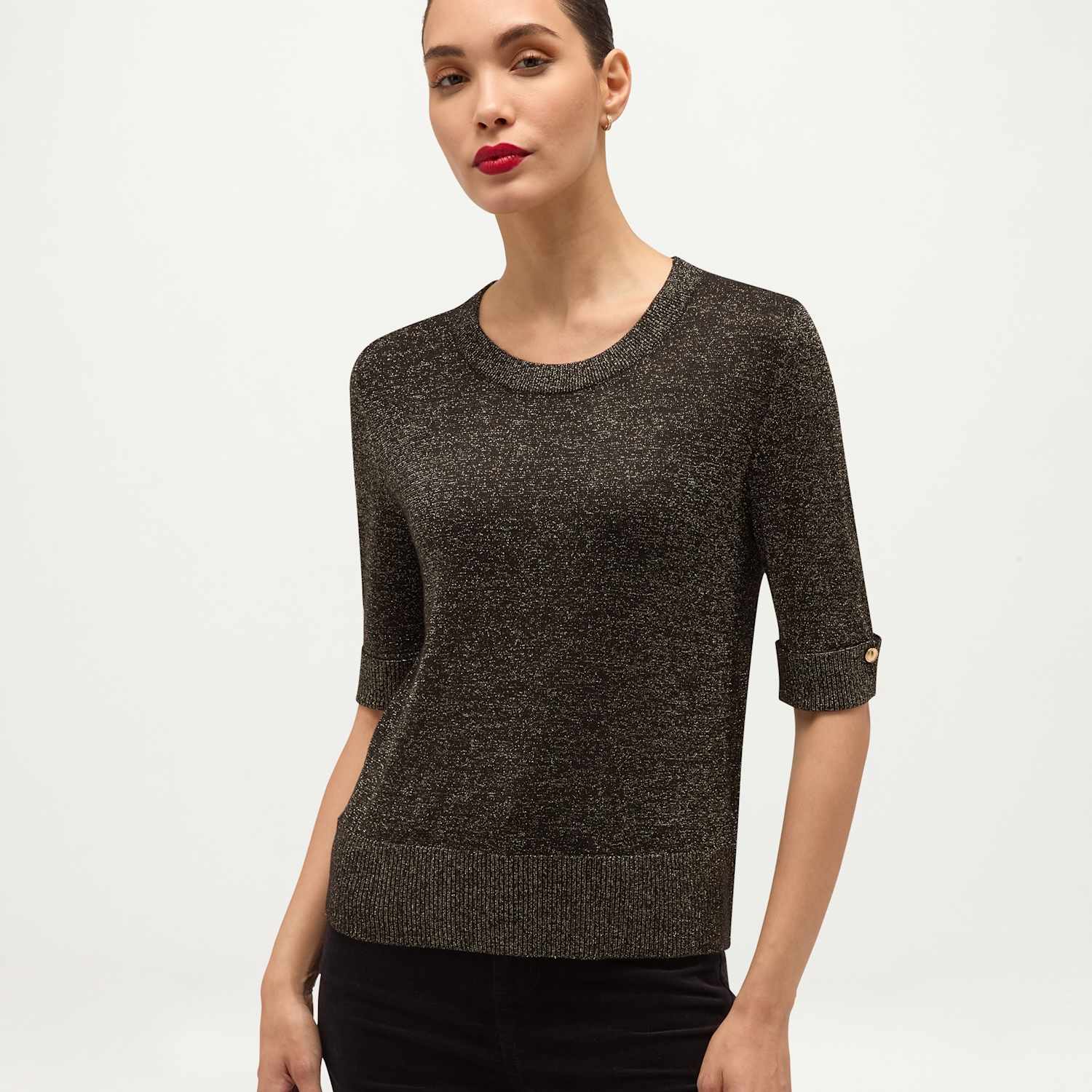 Hobbs Women's Rayon Rich Sparkly Crew Neck Jumper - Small - Black Mix - Available at M&S