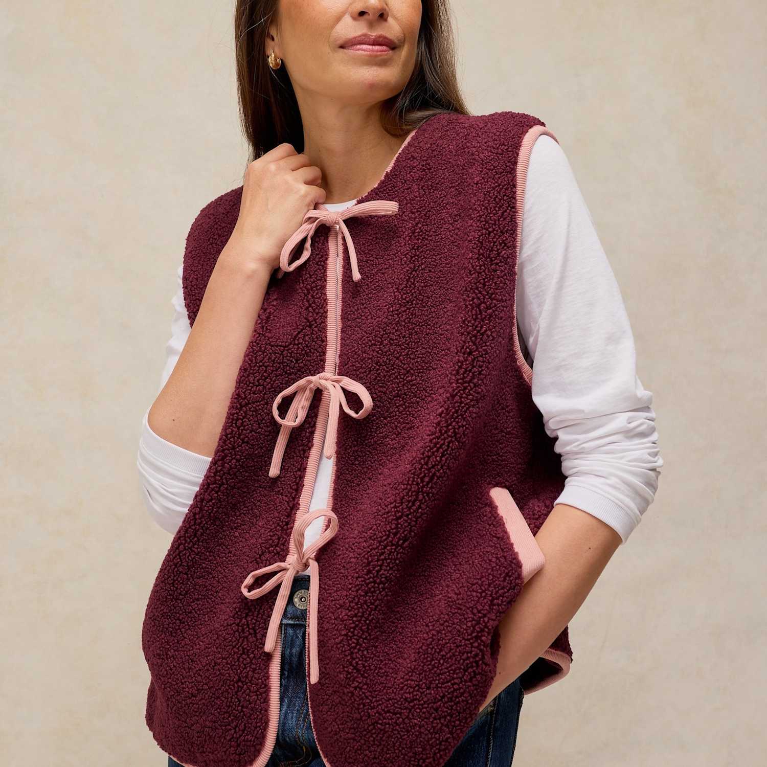 White Stuff Women's Borg Tie Front Gilet - Small - Purple - Available at M&S