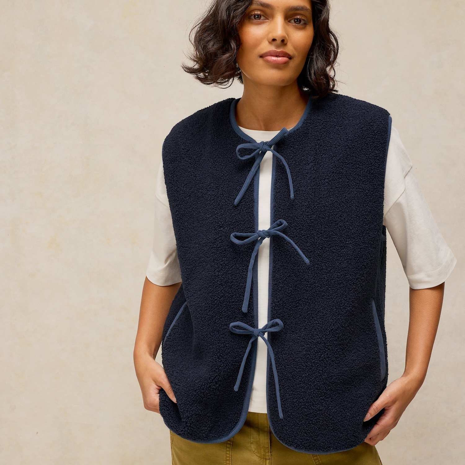 White Stuff Women's Borg Tie Front Gilet - Small - Navy - Available at M&S
