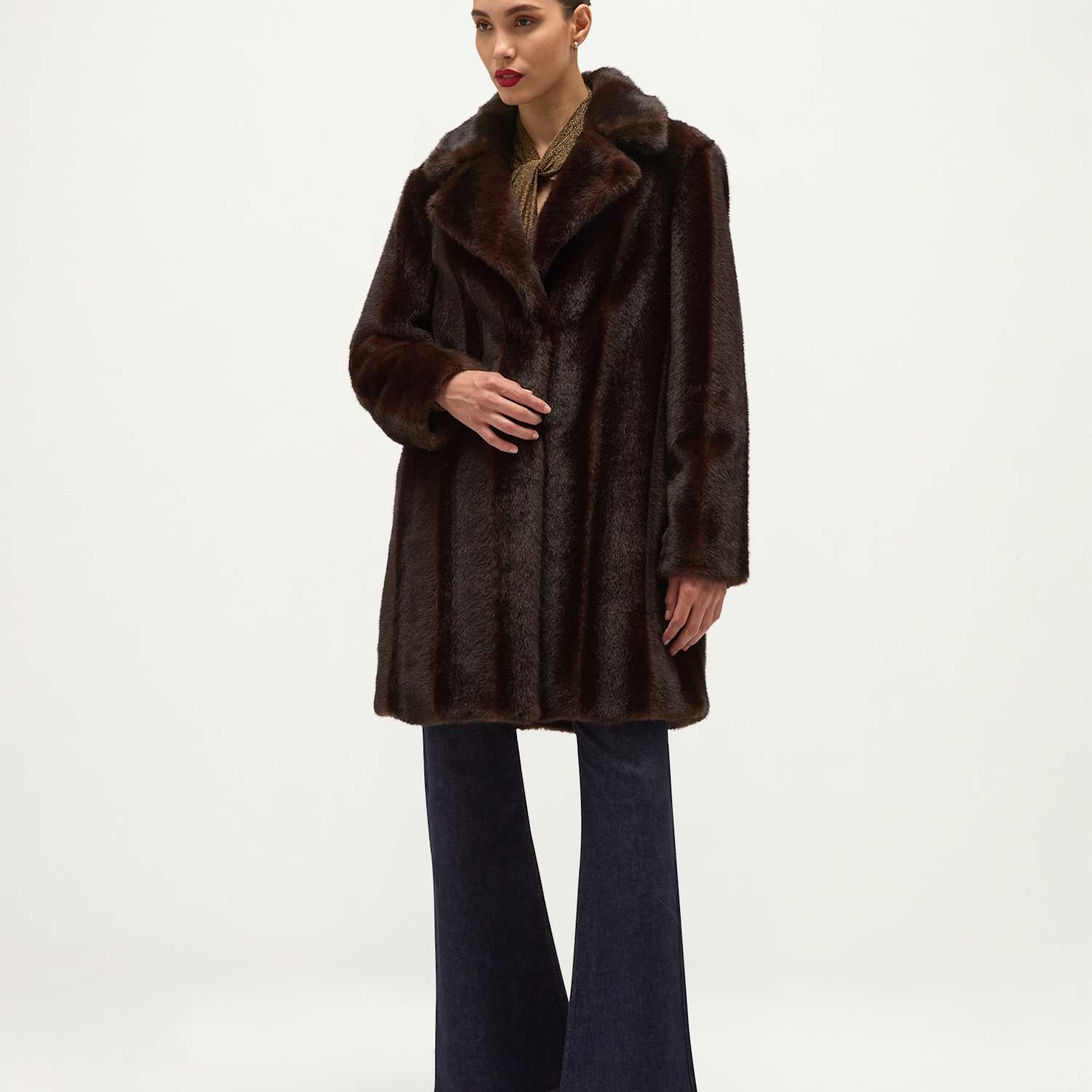 Hobbs Women's Faux Fur Collared Textured Coat - Medium - Black Mix - Available at M&S
