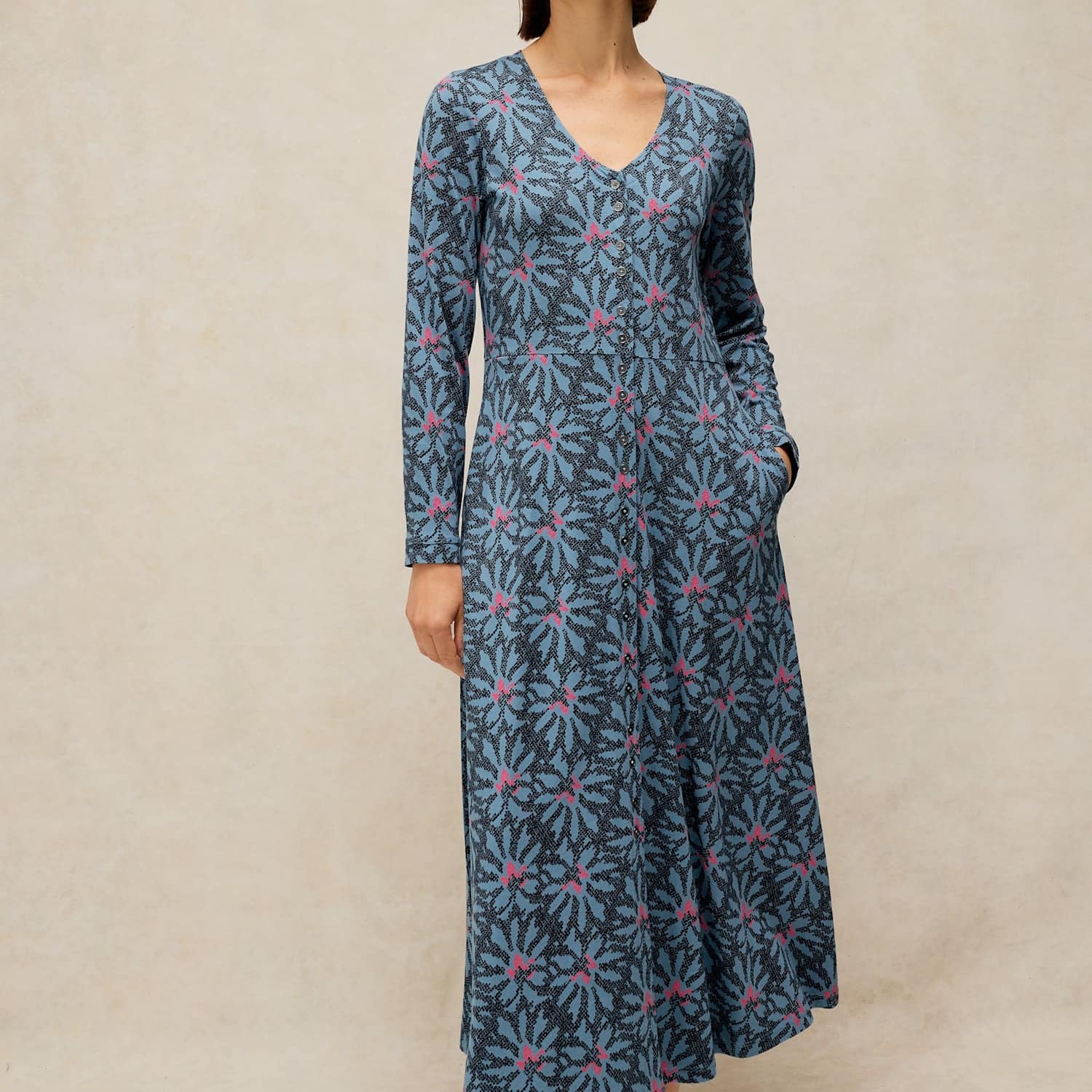 White Stuff Women's Reese Cotton Blend Printed Button Through Midi Dress - 16 - Blue Mix - Available at M&S
