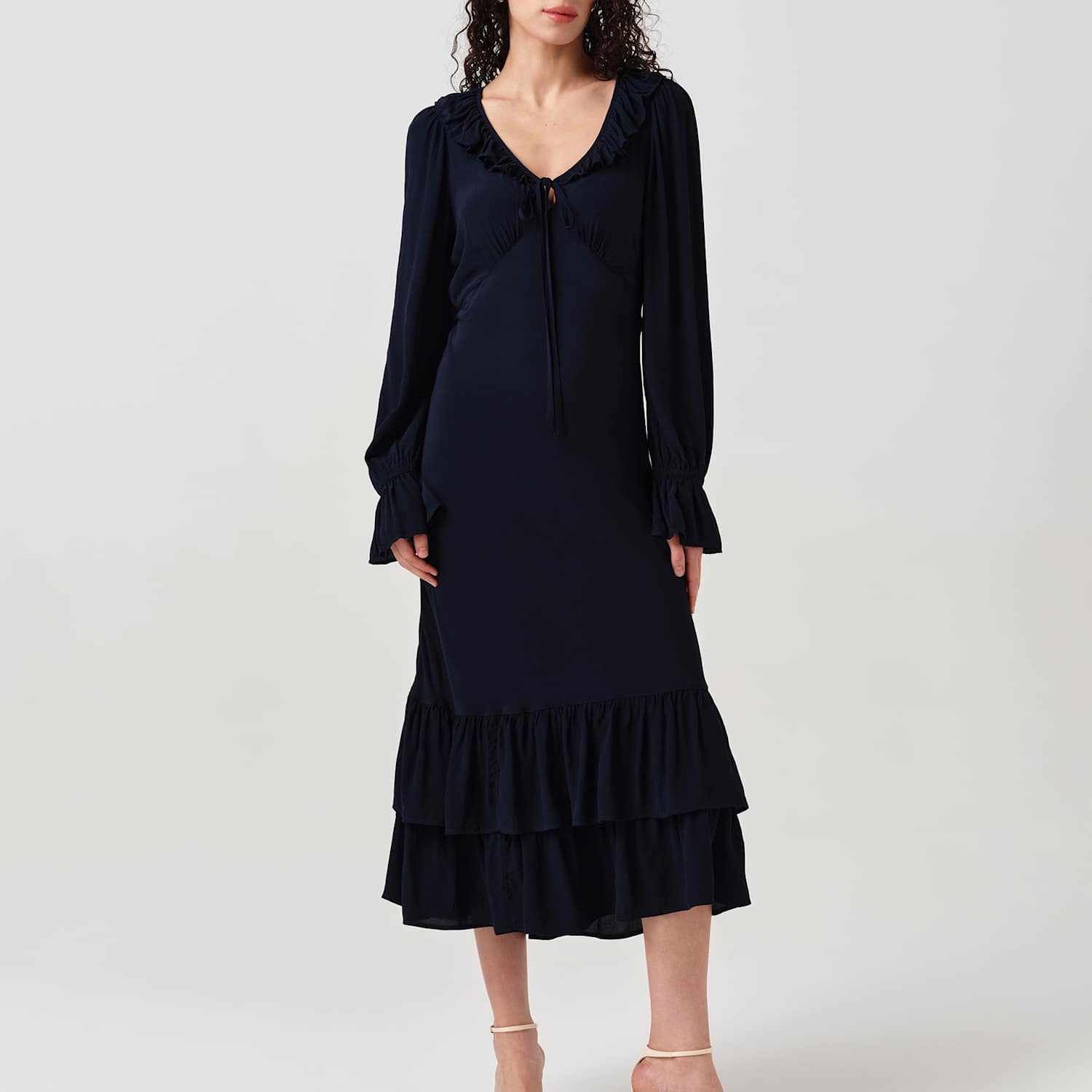 Ghost Women's Crepe Ruffle Hem Midi Dress - 18 - Navy - Available at M&S