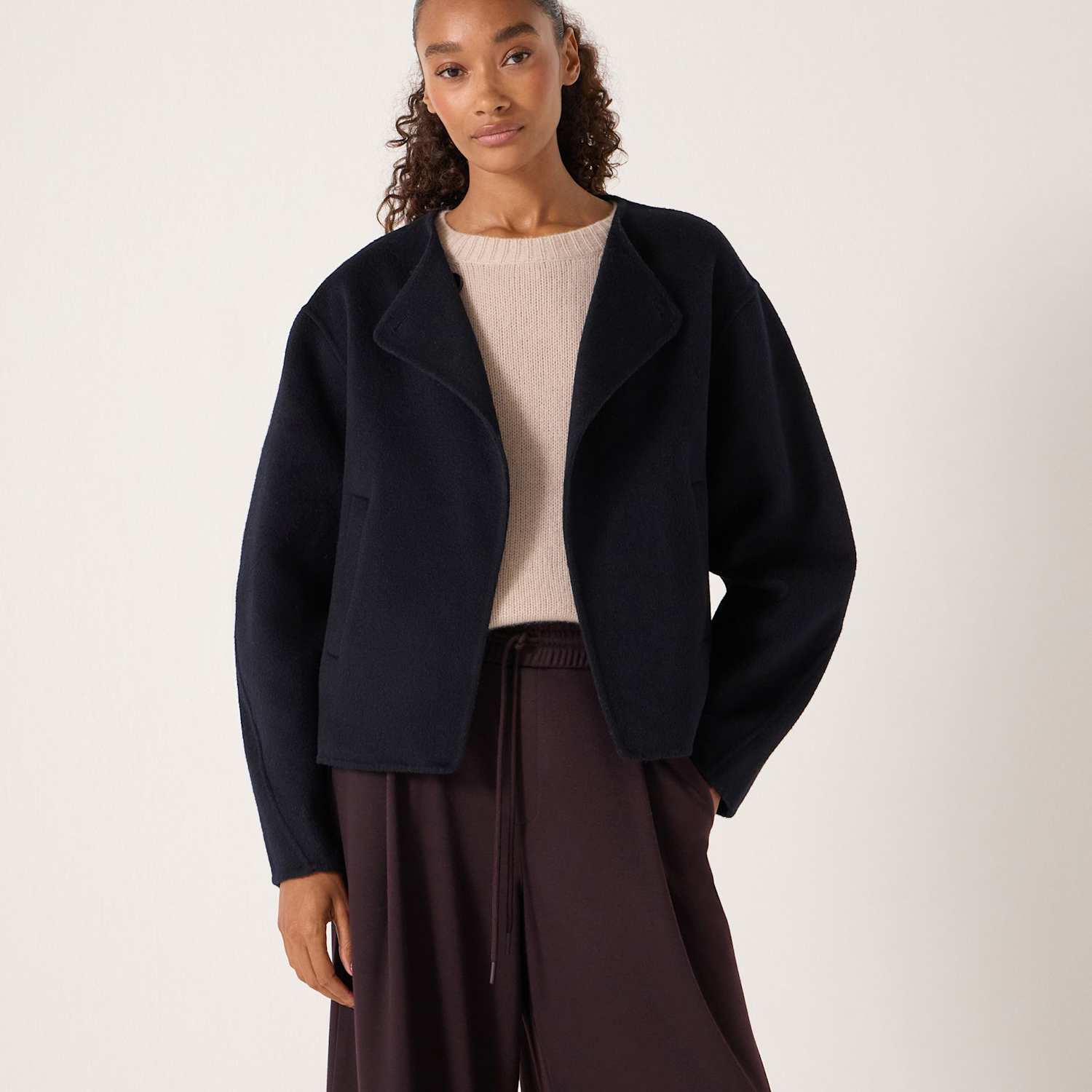 Hush Women's Pure Wool Double Faced Collarless Jacket - Medium-Large - Dark Navy - Available at M&S