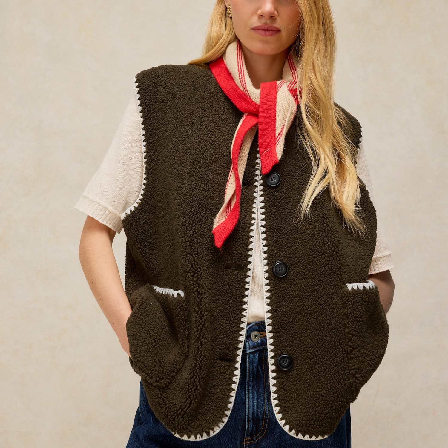 White Stuff Women's Borg Stitch Detail Gilet - Small - Green - Available at M&S